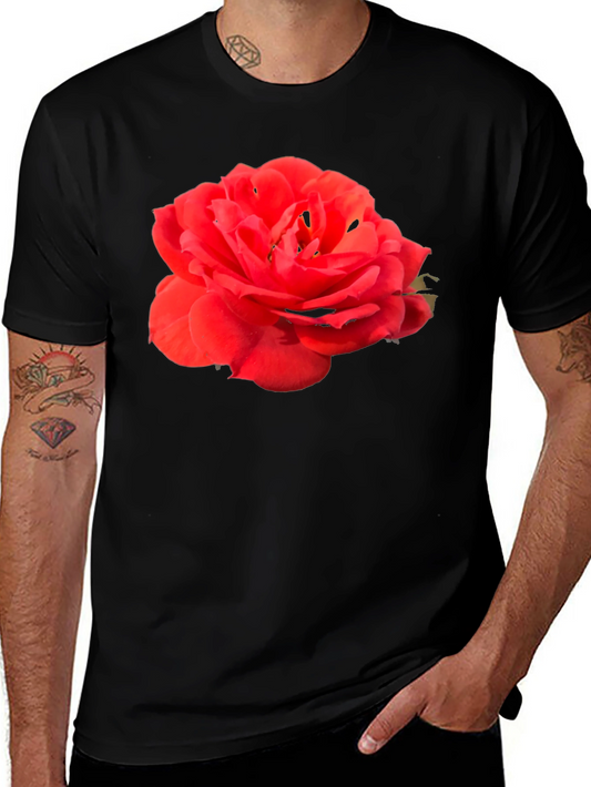 Red Rose Graphic Tee - Classic Black Cotton T-Shirt