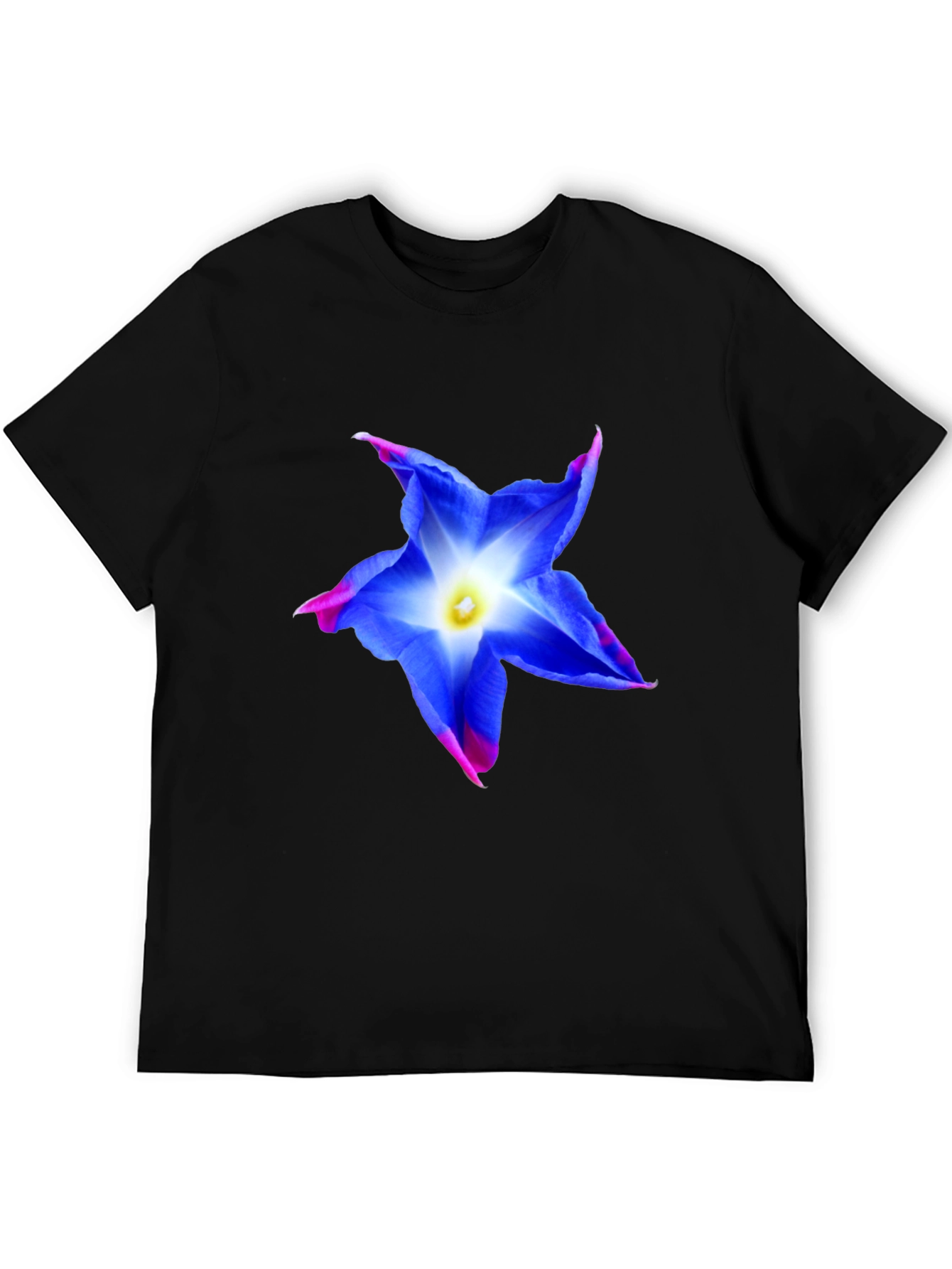 Blue Flower Graphic Tee - Stylish Mens Black T-Shirt