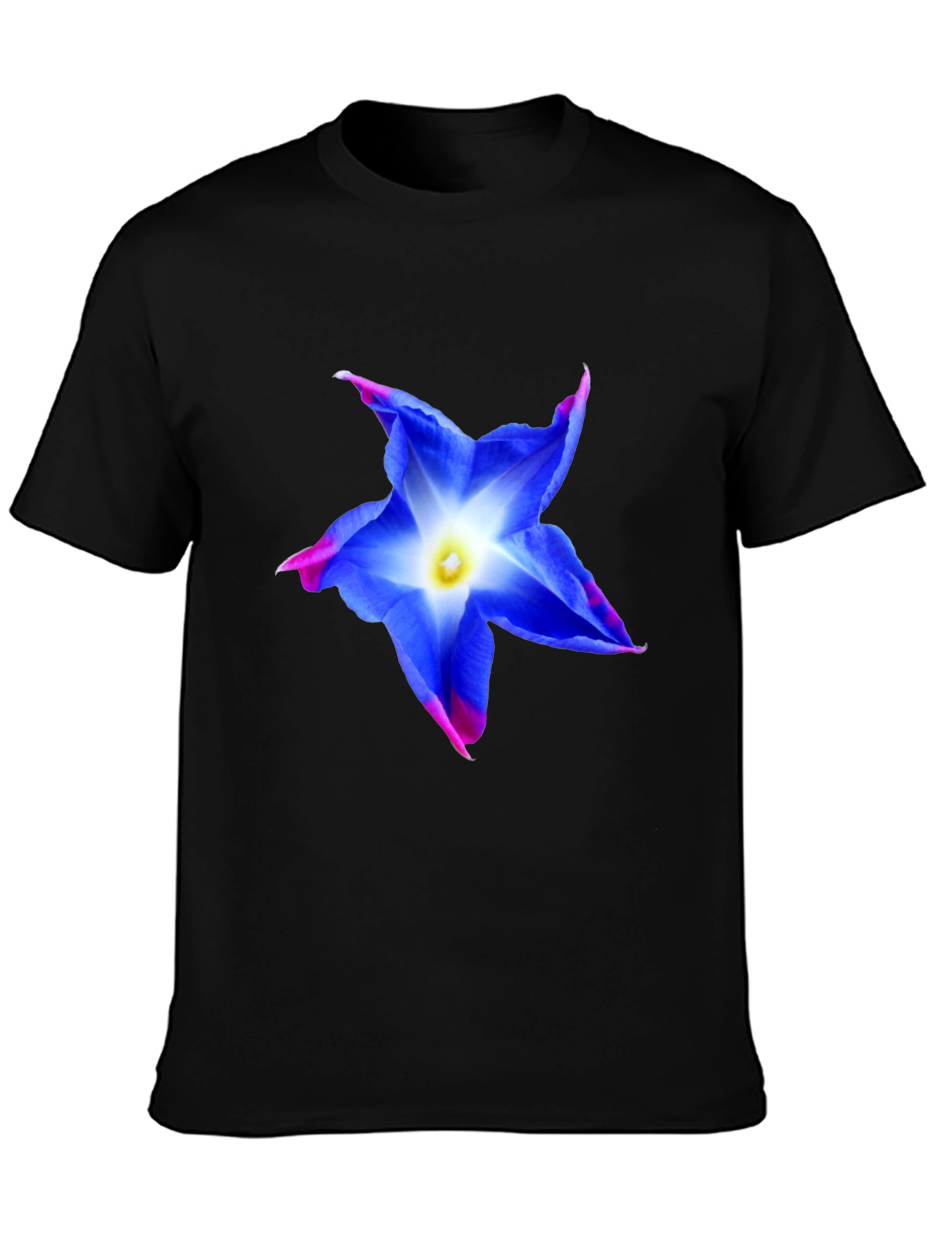 Blue Flower Graphic Tee - Stylish Mens Black T-Shirt