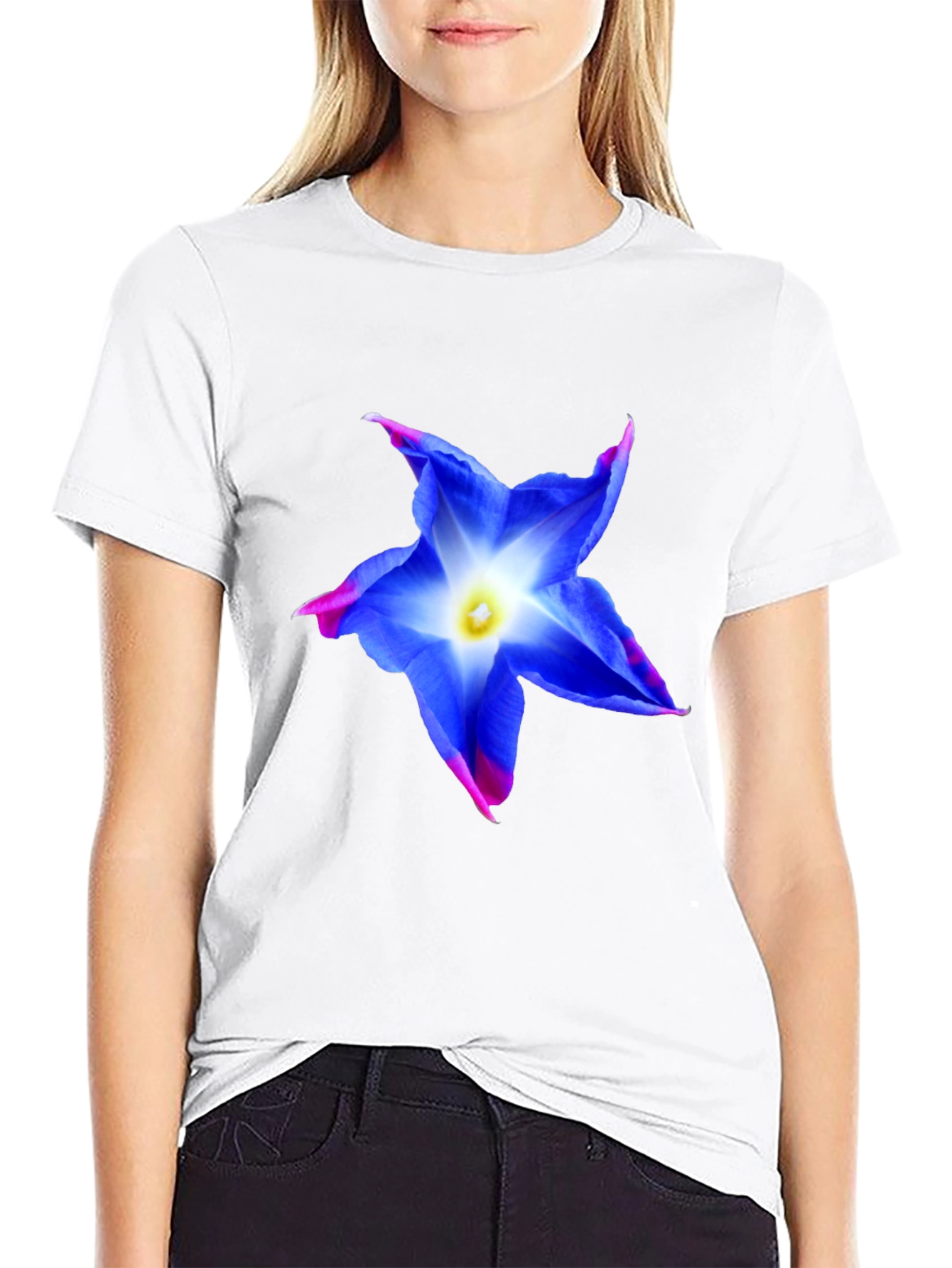 Blue Flower Graphic Tee - Stylish Mens Black T-Shirt