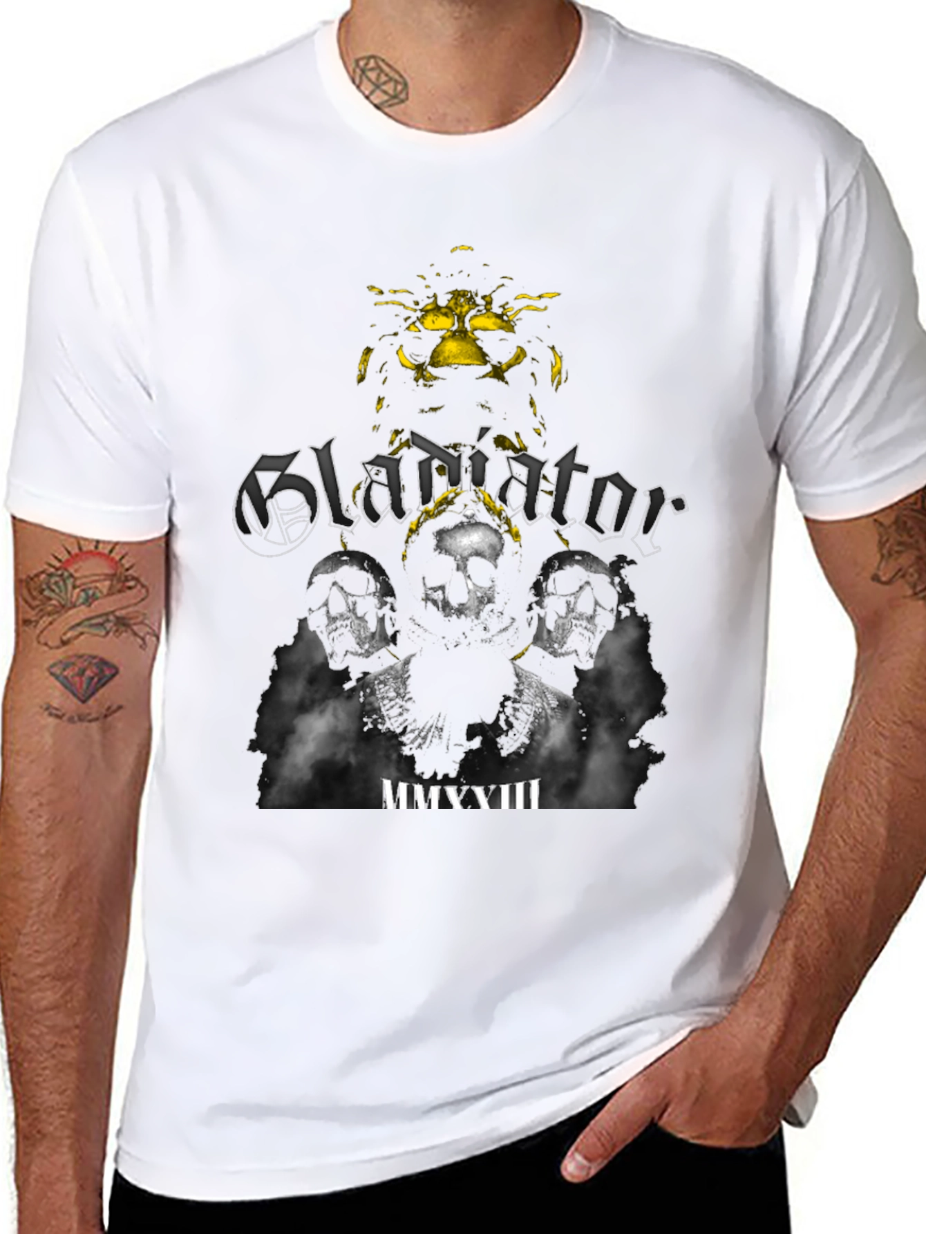 Gladiator Skull Graphic Tee - Black