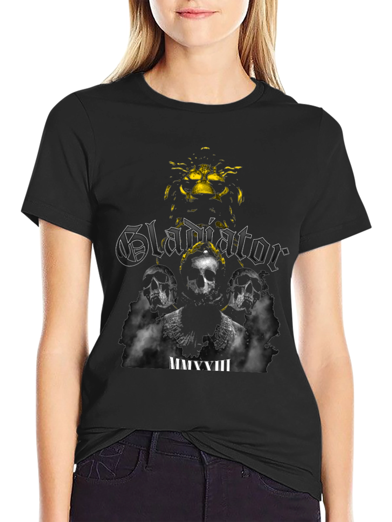 Gladiator Skull Graphic Tee - Black