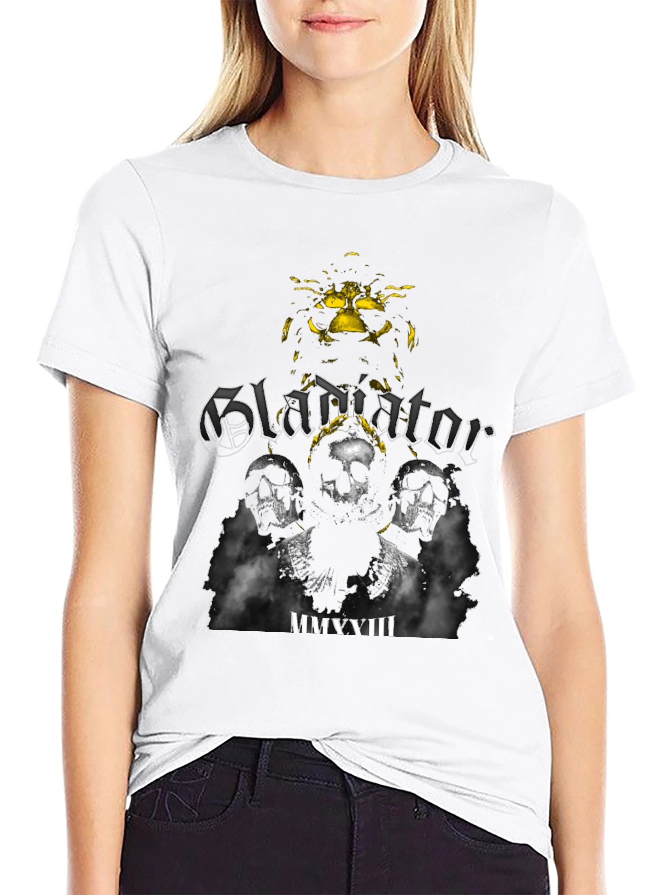 Gladiator Skull Graphic Tee - Black