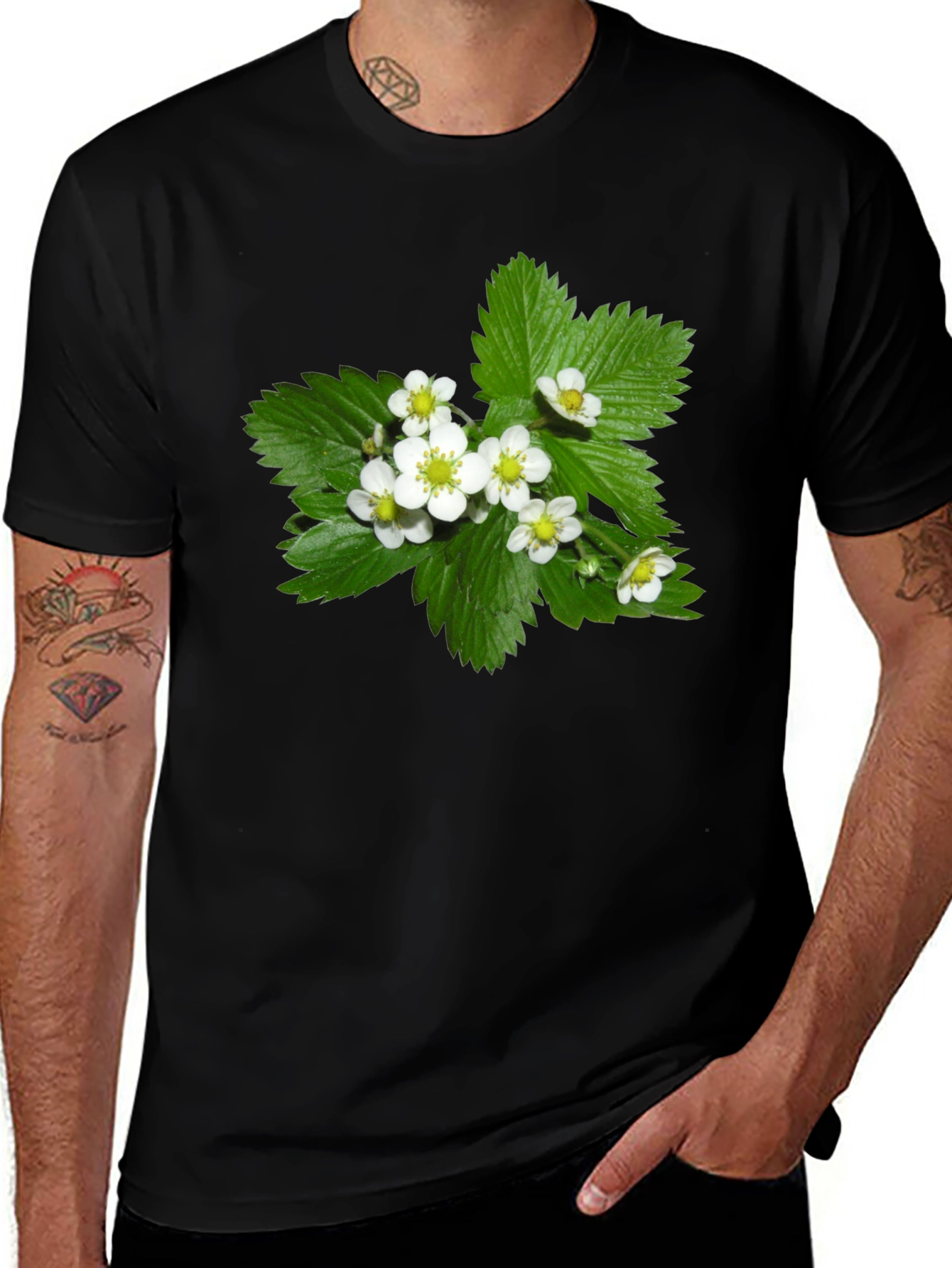 Floral Black T-Shirt - Botanical Style