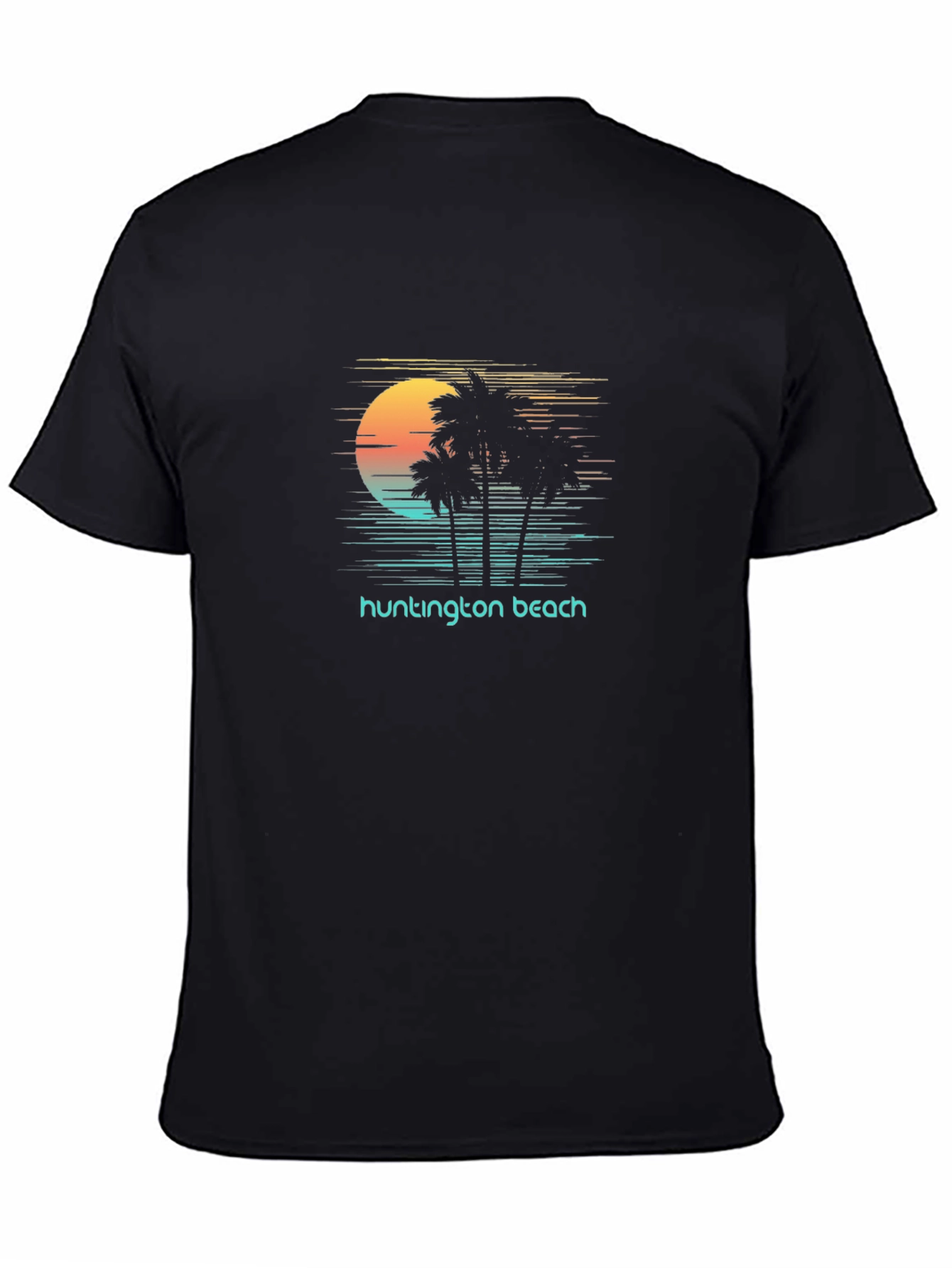 Huntington Beach Graphic Tee - Retro Palm Tree Sunset