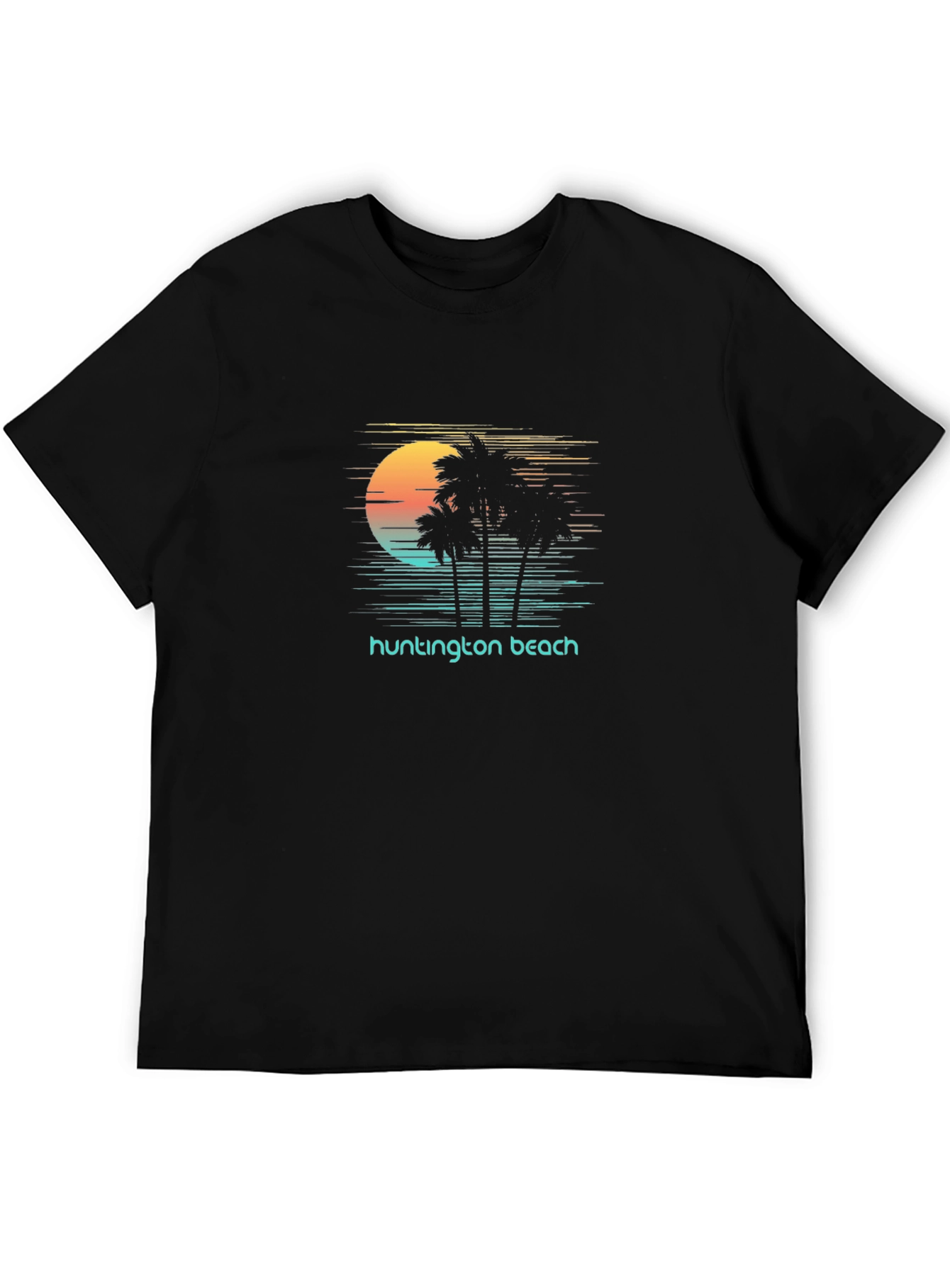 Huntington Beach Graphic Tee - Retro Palm Tree Sunset