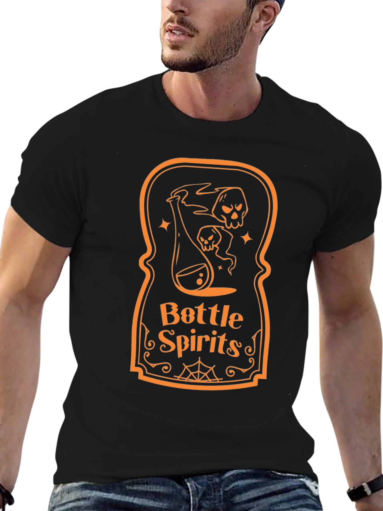 Bottle Spirits Graphic Tee - Halloween Novelty Shirt