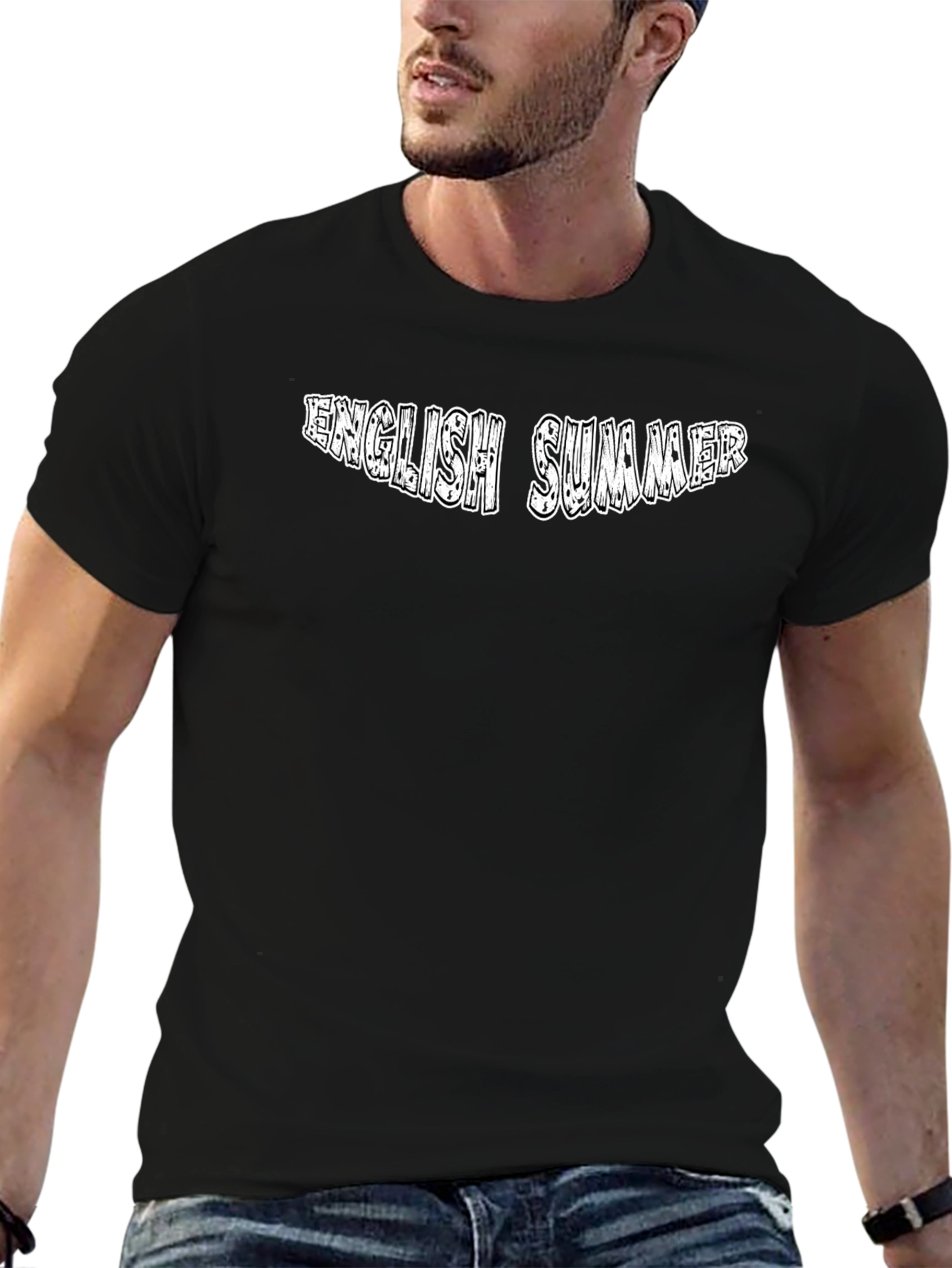 English Summer Graphic Tee - Black Cotton Casual Wear