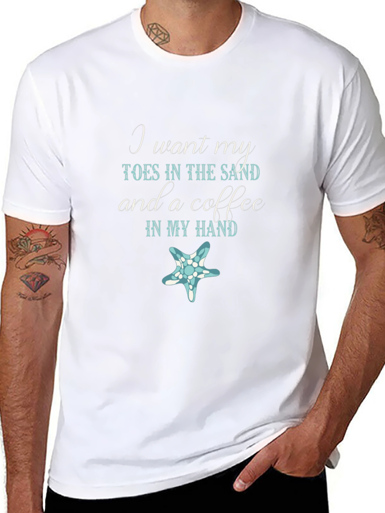 Toes in the Sand Coffee in Hand Black T-Shirt