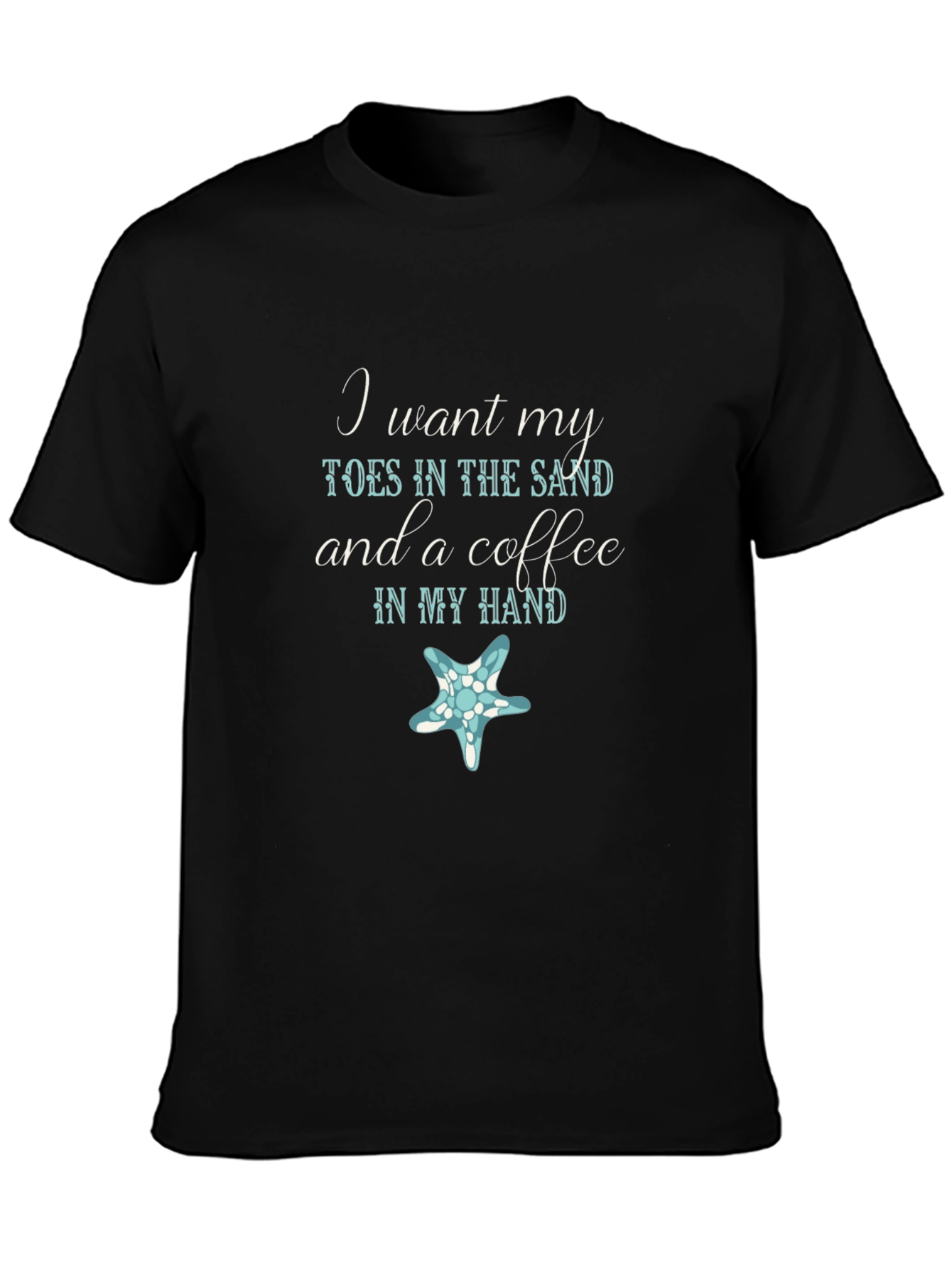 Toes in the Sand Coffee in Hand Black T-Shirt