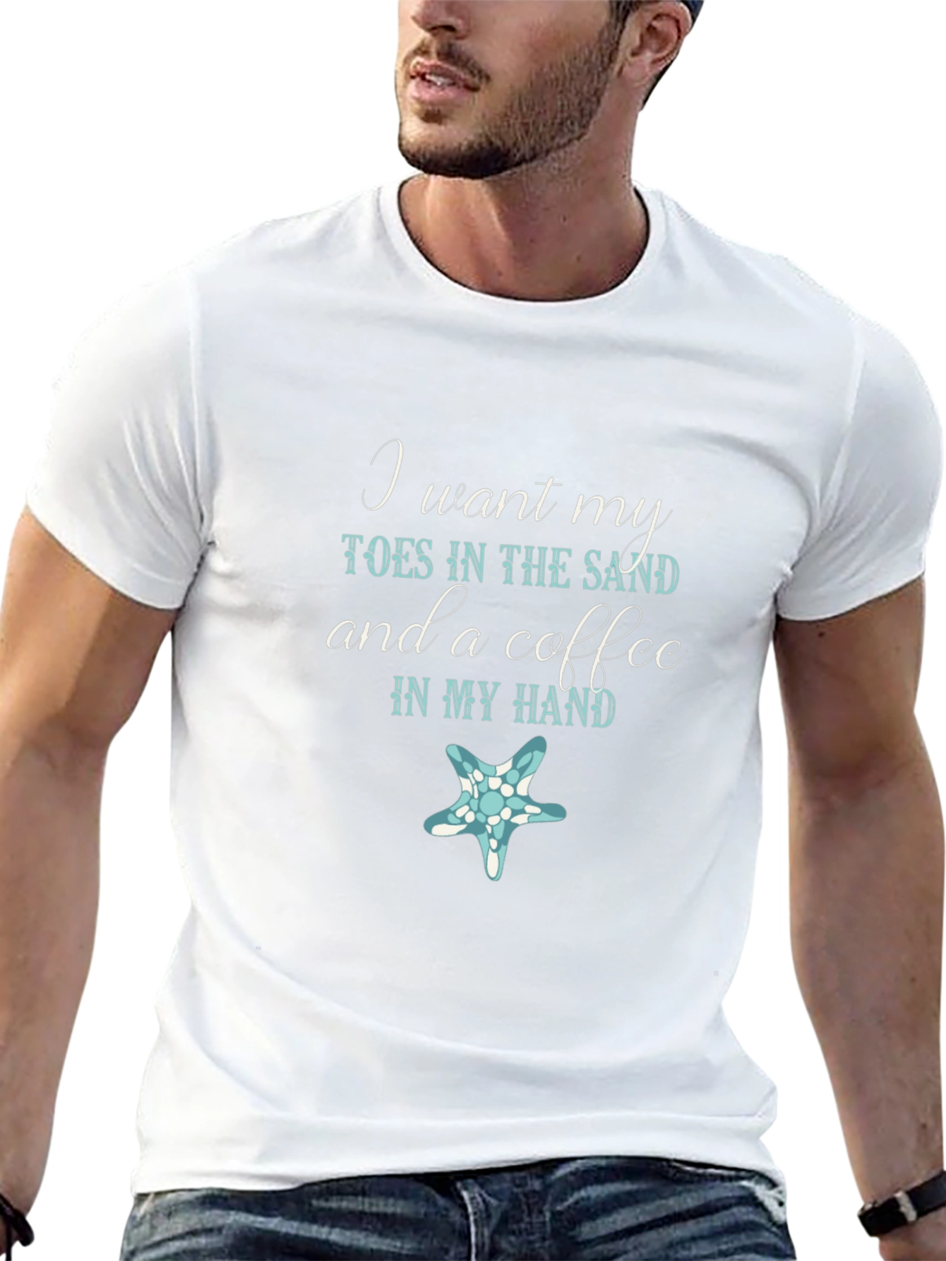 Toes in the Sand Coffee in Hand Black T-Shirt