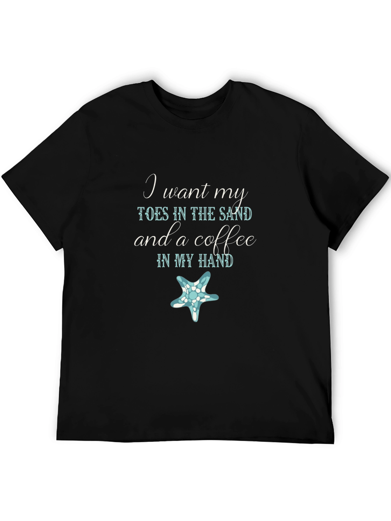 Toes in the Sand Coffee in Hand Black T-Shirt