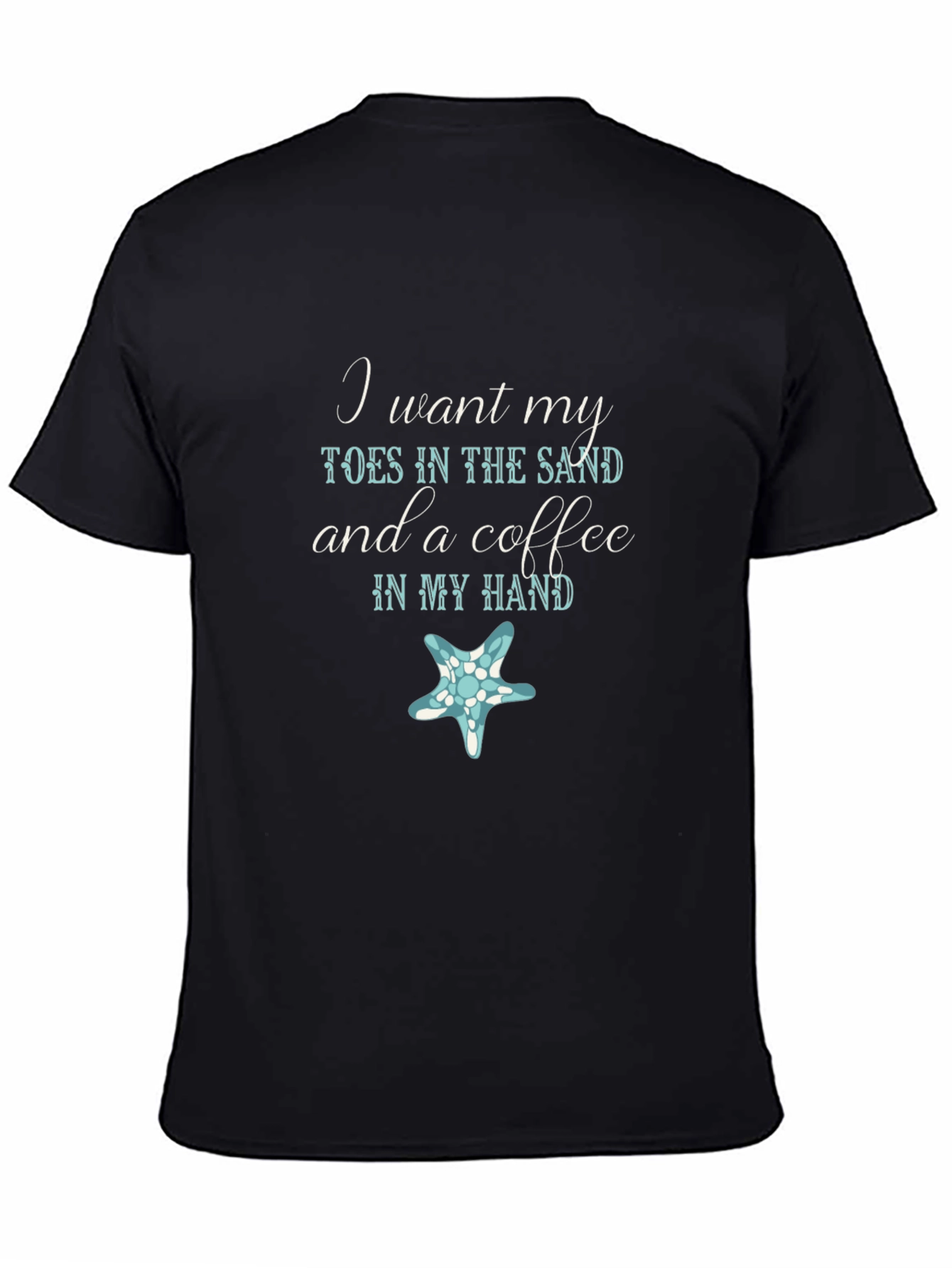 Toes in the Sand Coffee in Hand Black T-Shirt
