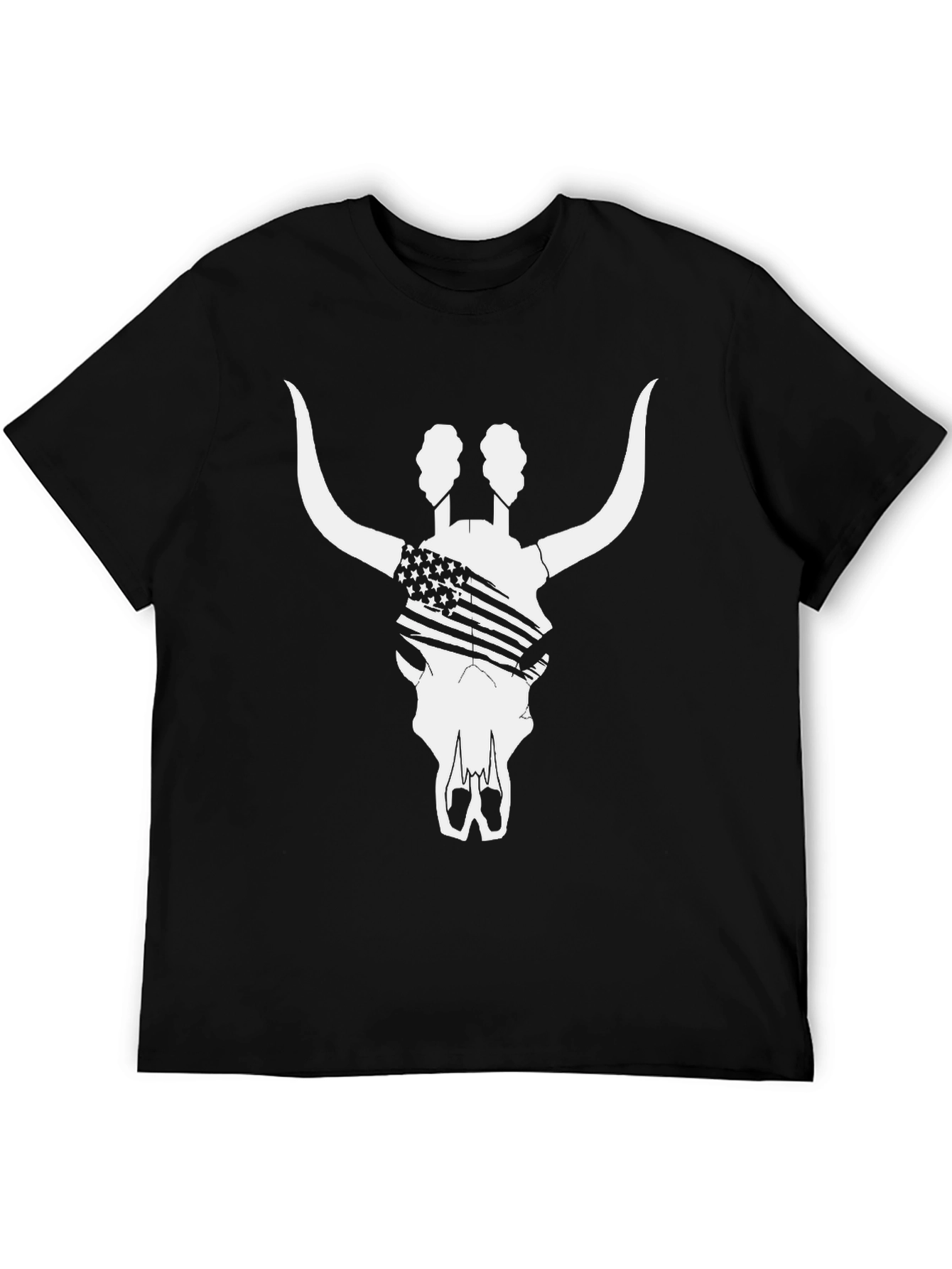 American Flag Bull Skull T-Shirt - Black