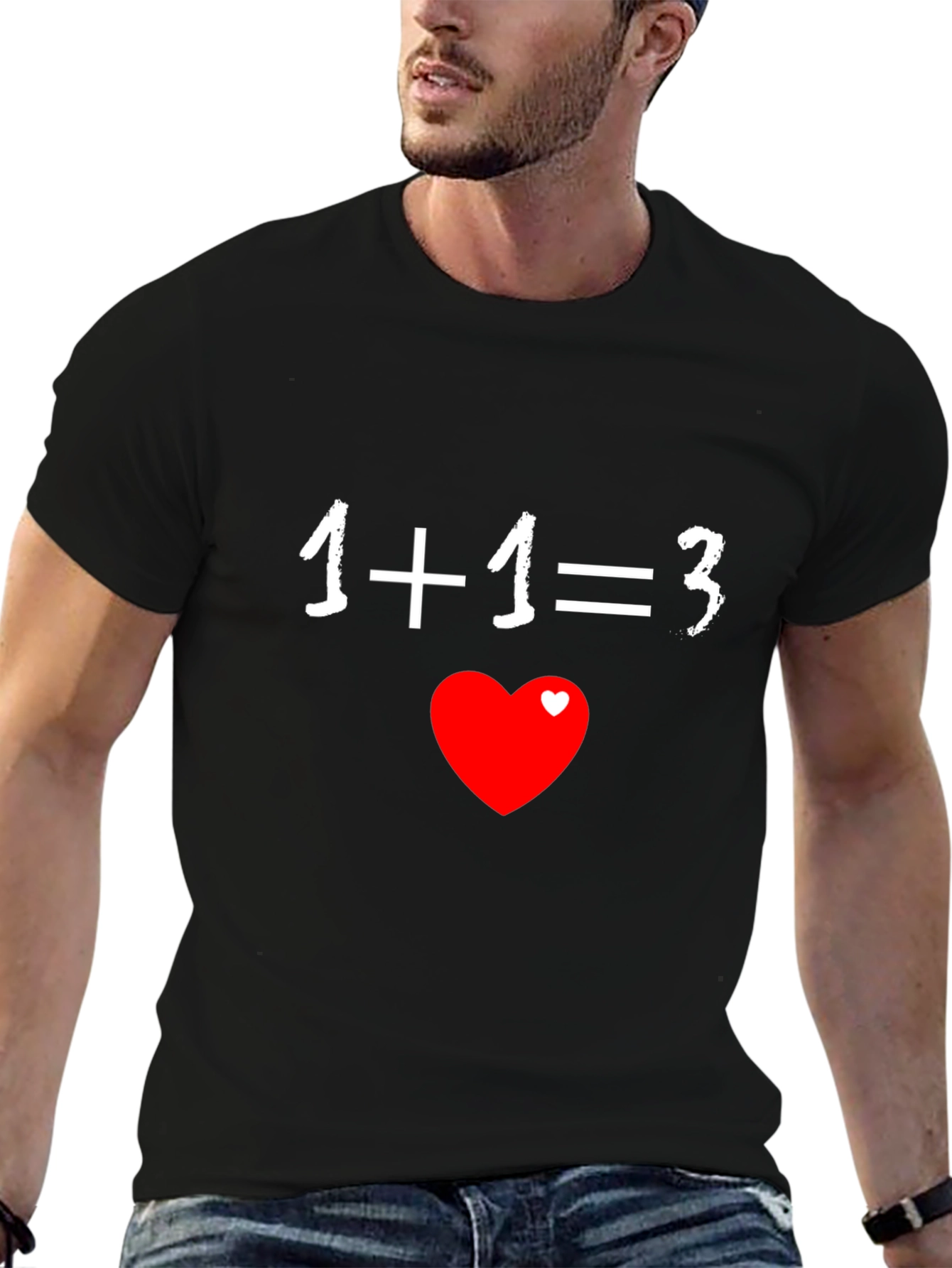 Funny Math Love T-Shirt - 1+1=3 Heart Graphic Tee