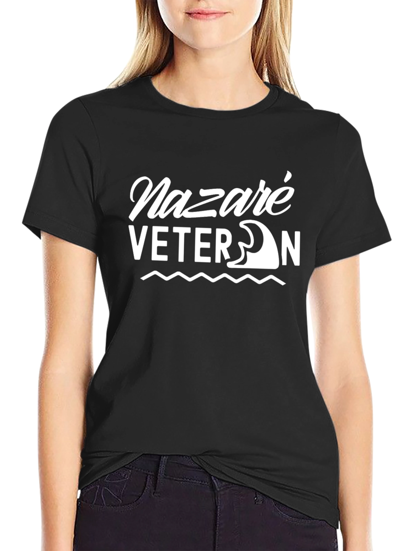 Nazaré Veteran Black T-Shirt - Surfing Wave Design