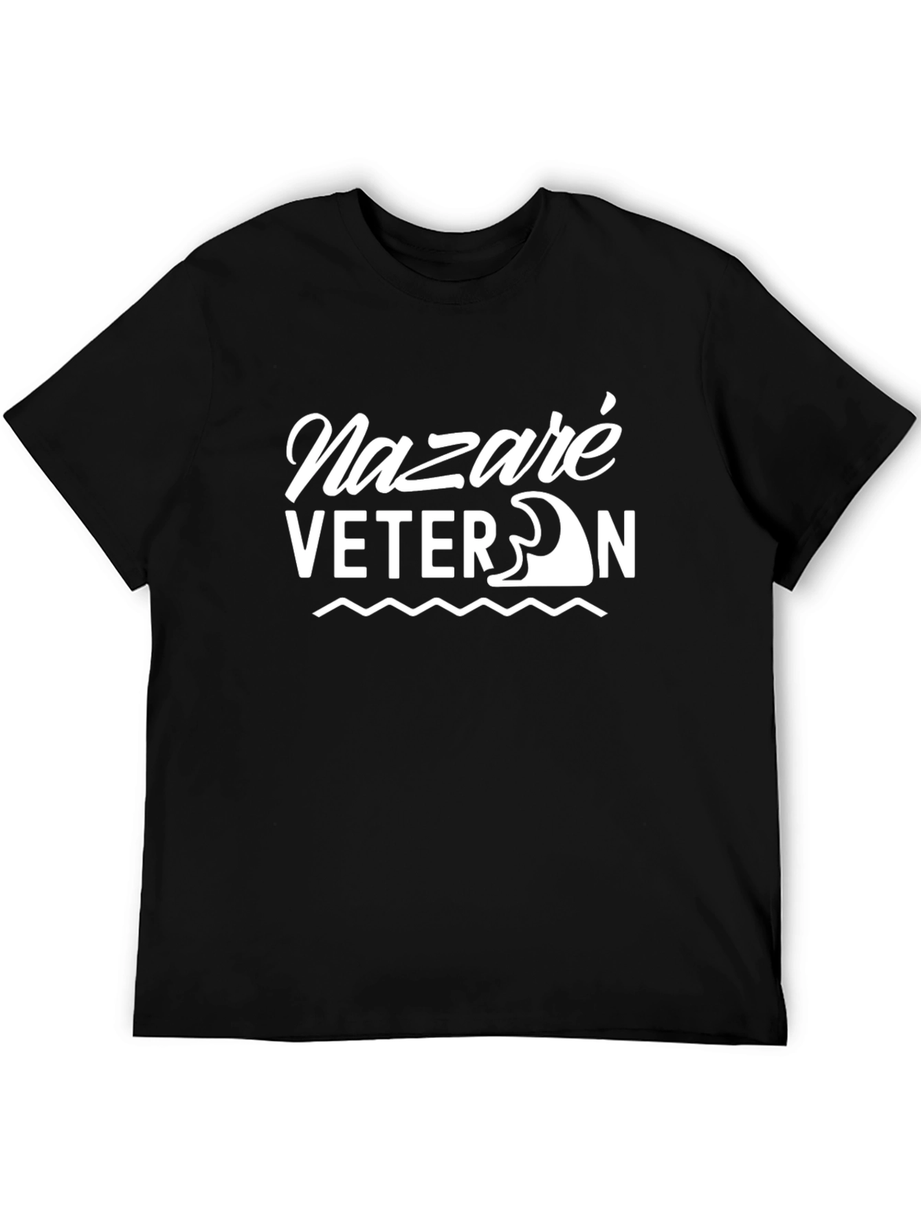 Nazaré Veteran Black T-Shirt - Surfing Wave Design