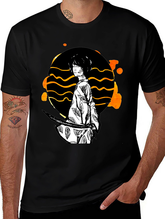 Samurai Graphic Print T-Shirt - Black