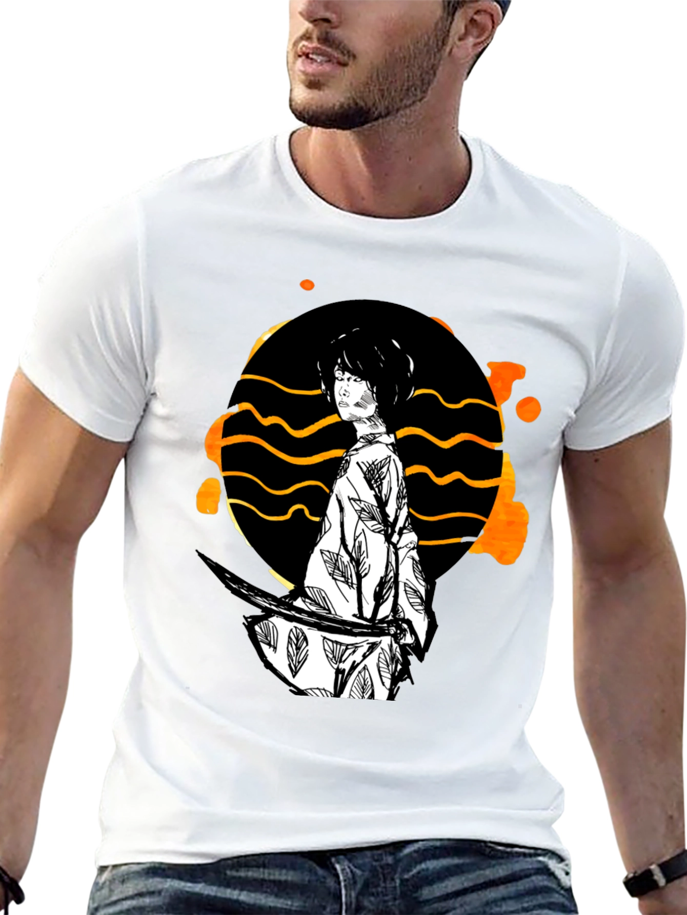 Samurai Graphic Print T-Shirt - Black