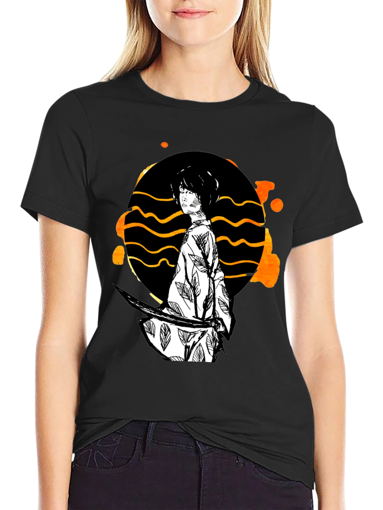 Samurai Graphic Print T-Shirt - Black
