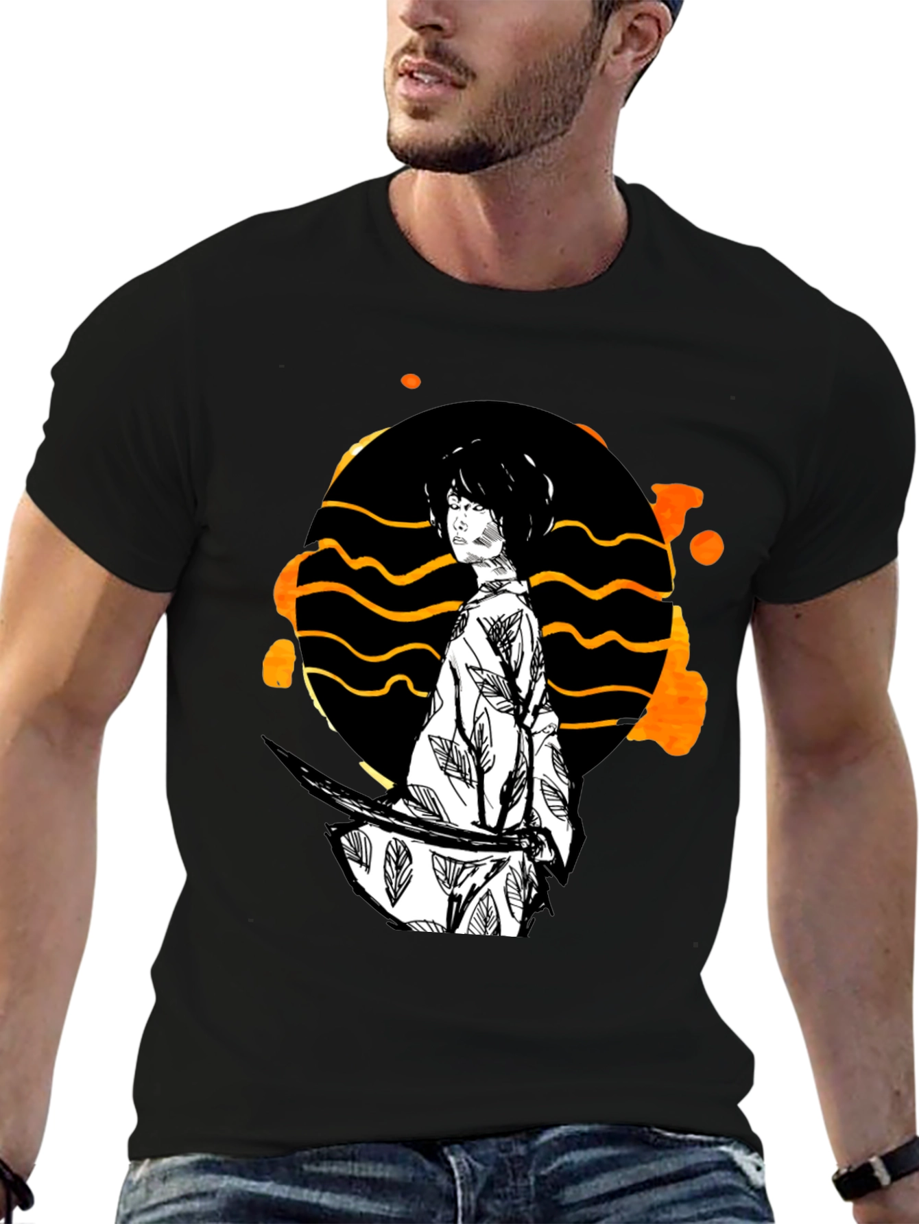 Samurai Graphic Print T-Shirt - Black