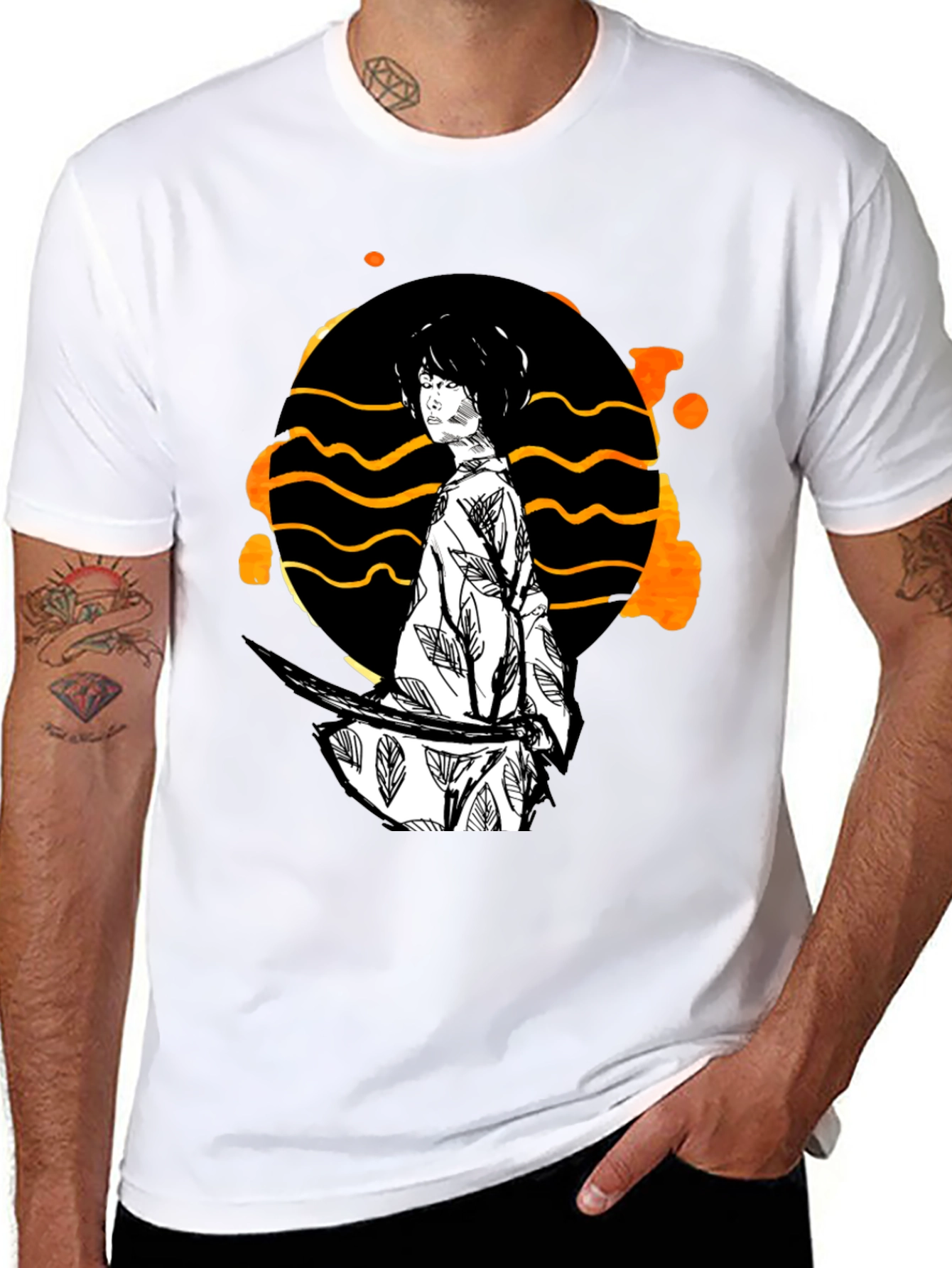 Samurai Graphic Print T-Shirt - Black