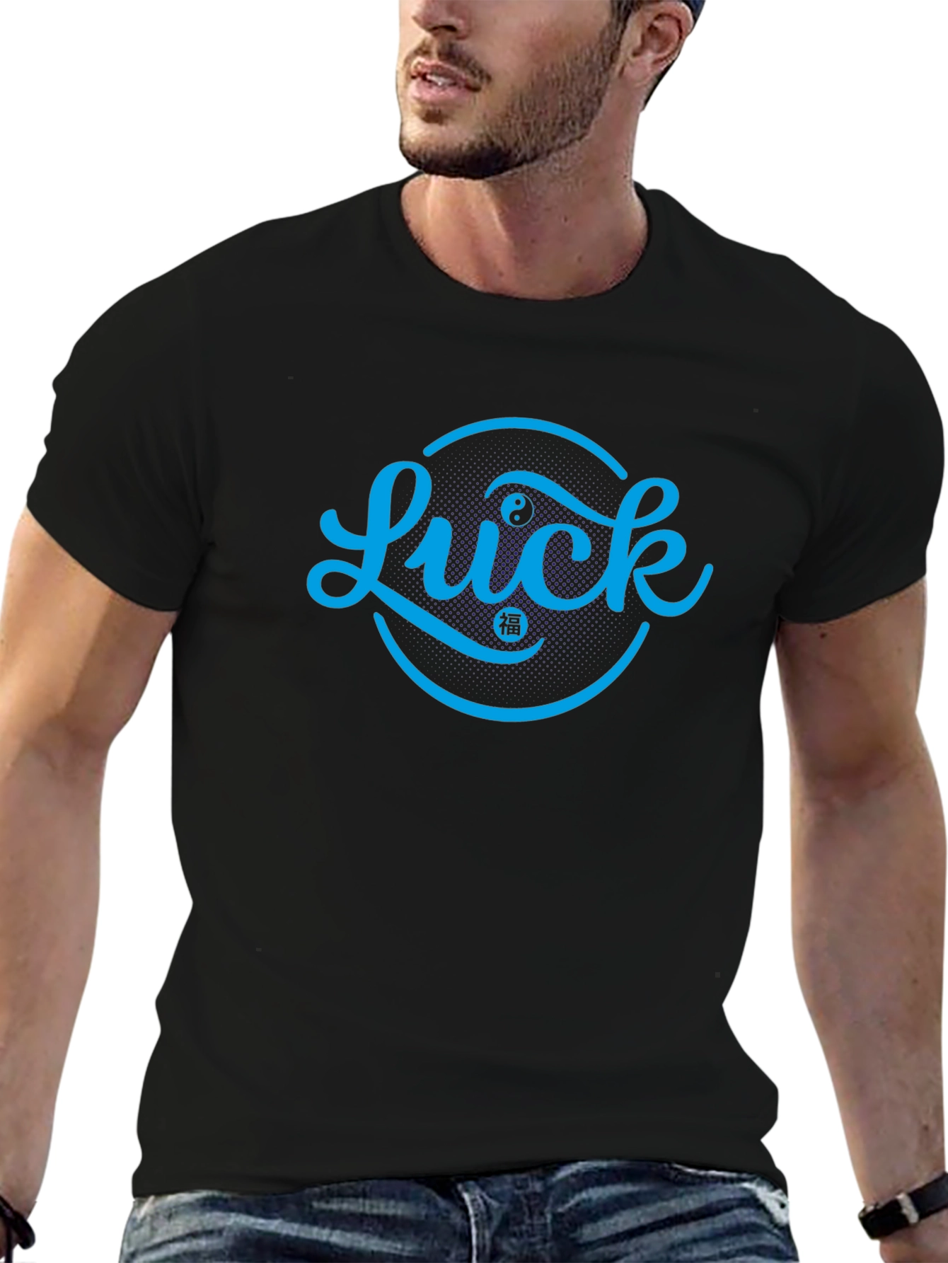 Lucky Symbol Graphic Print Black T-Shirt