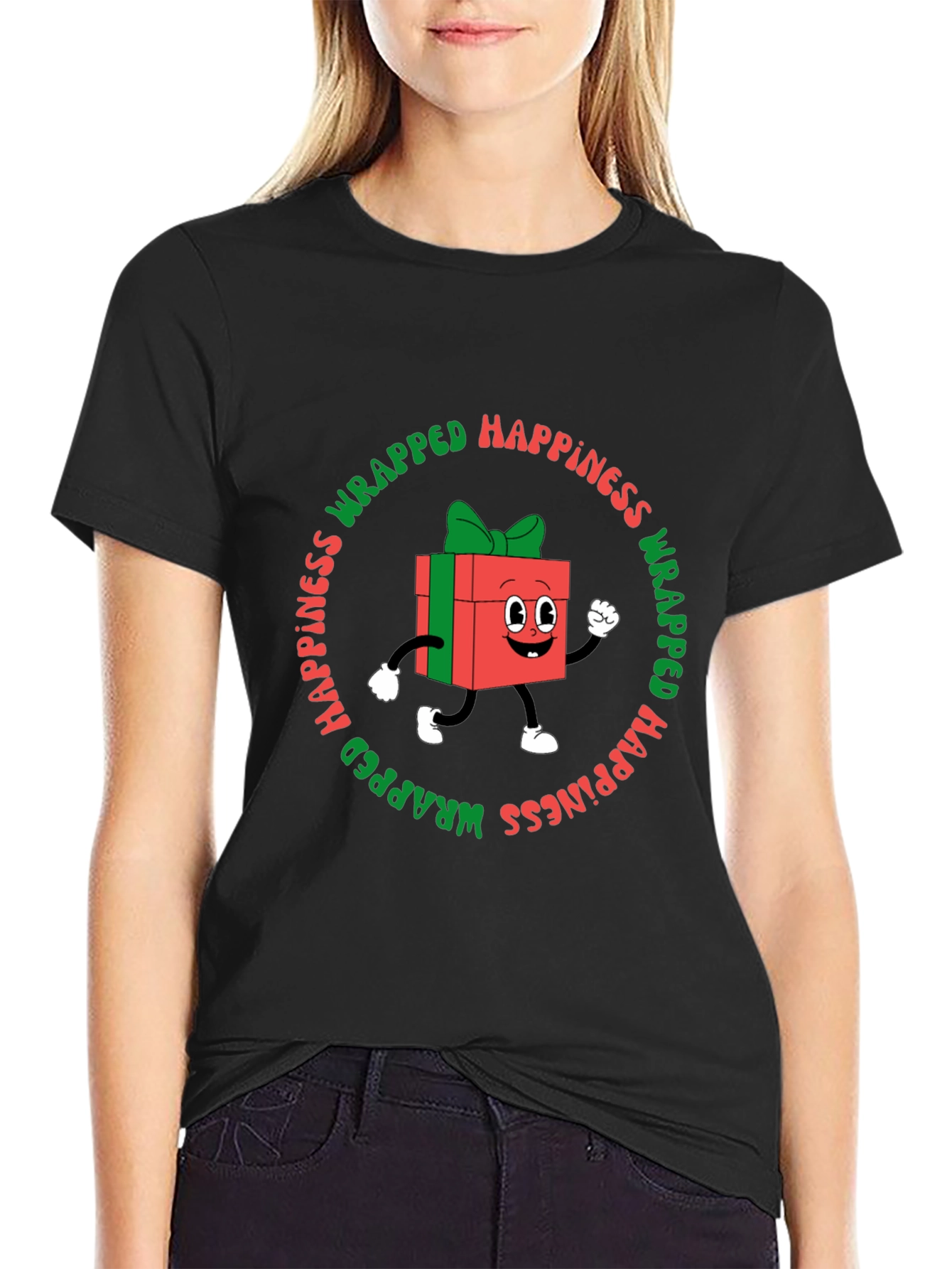 Wrapped Happiness Graphic Tee - Festive Holiday Shirt