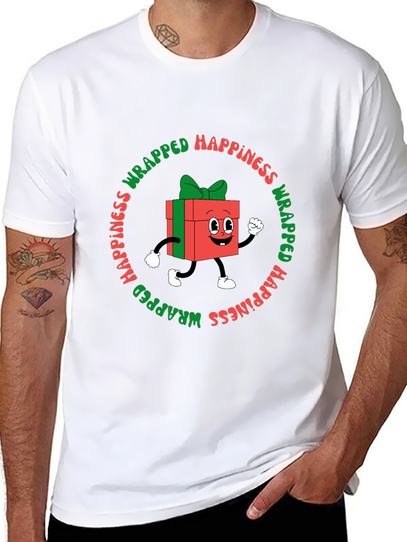 Wrapped Happiness Graphic Tee - Festive Holiday Shirt