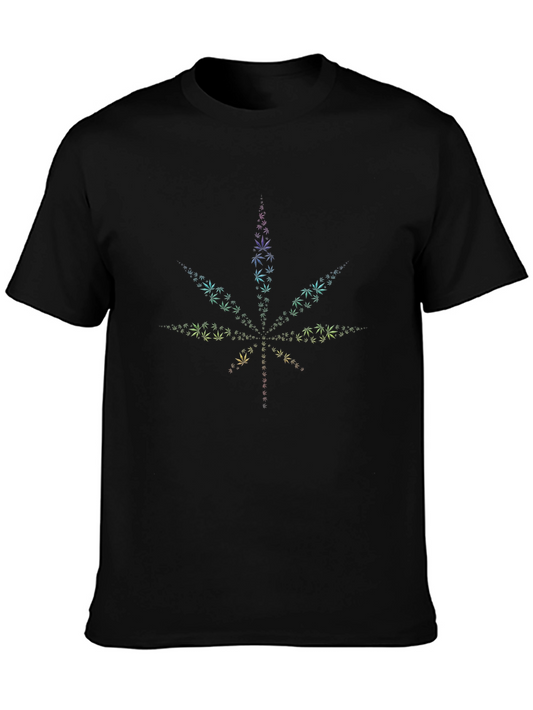 Cannabis Leaf Graphic Print Black T-Shirt