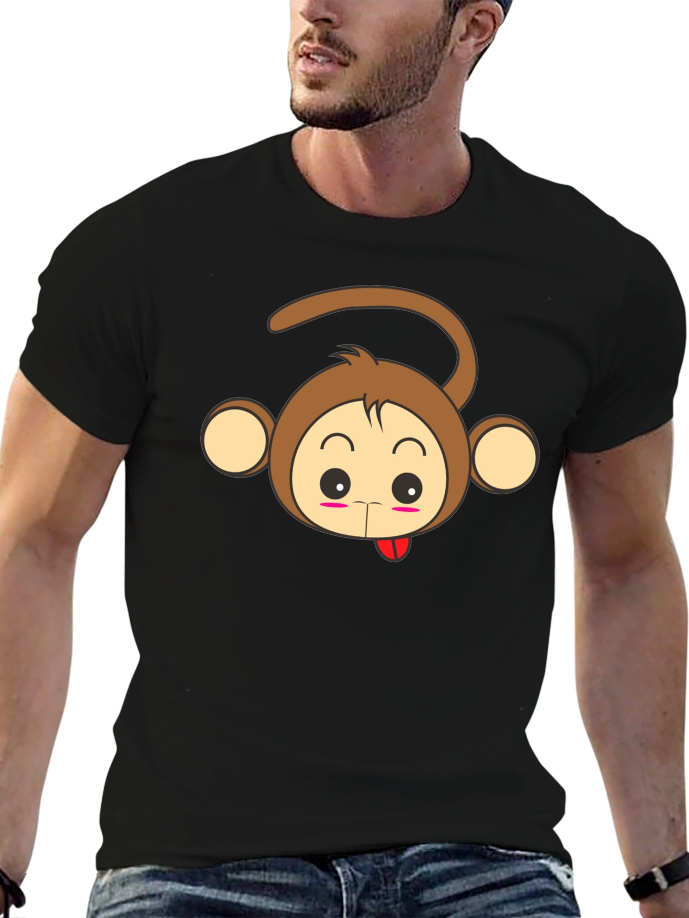 Cute Monkey Graphic Tee - Black