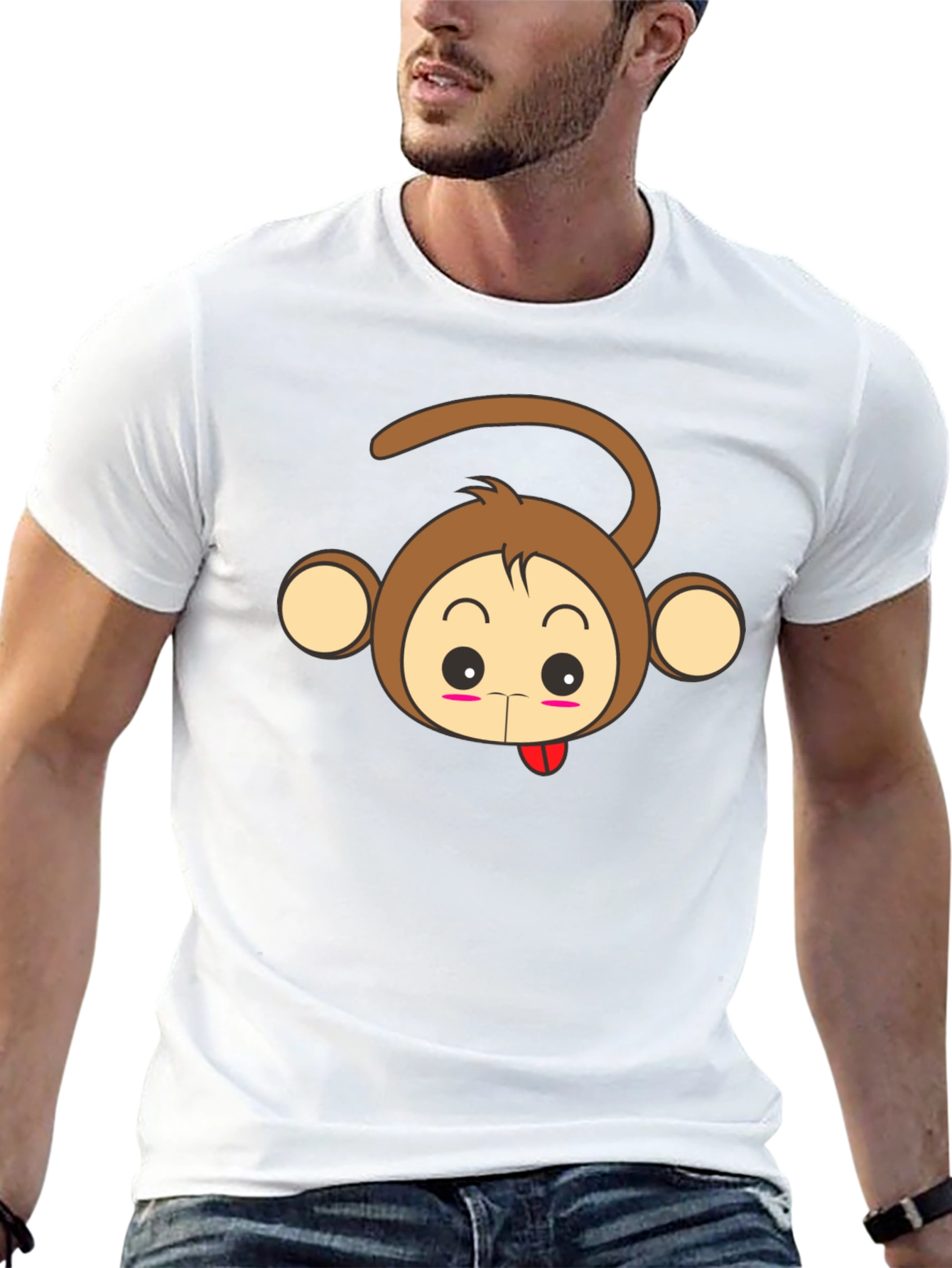 Cute Monkey Graphic Tee - Black