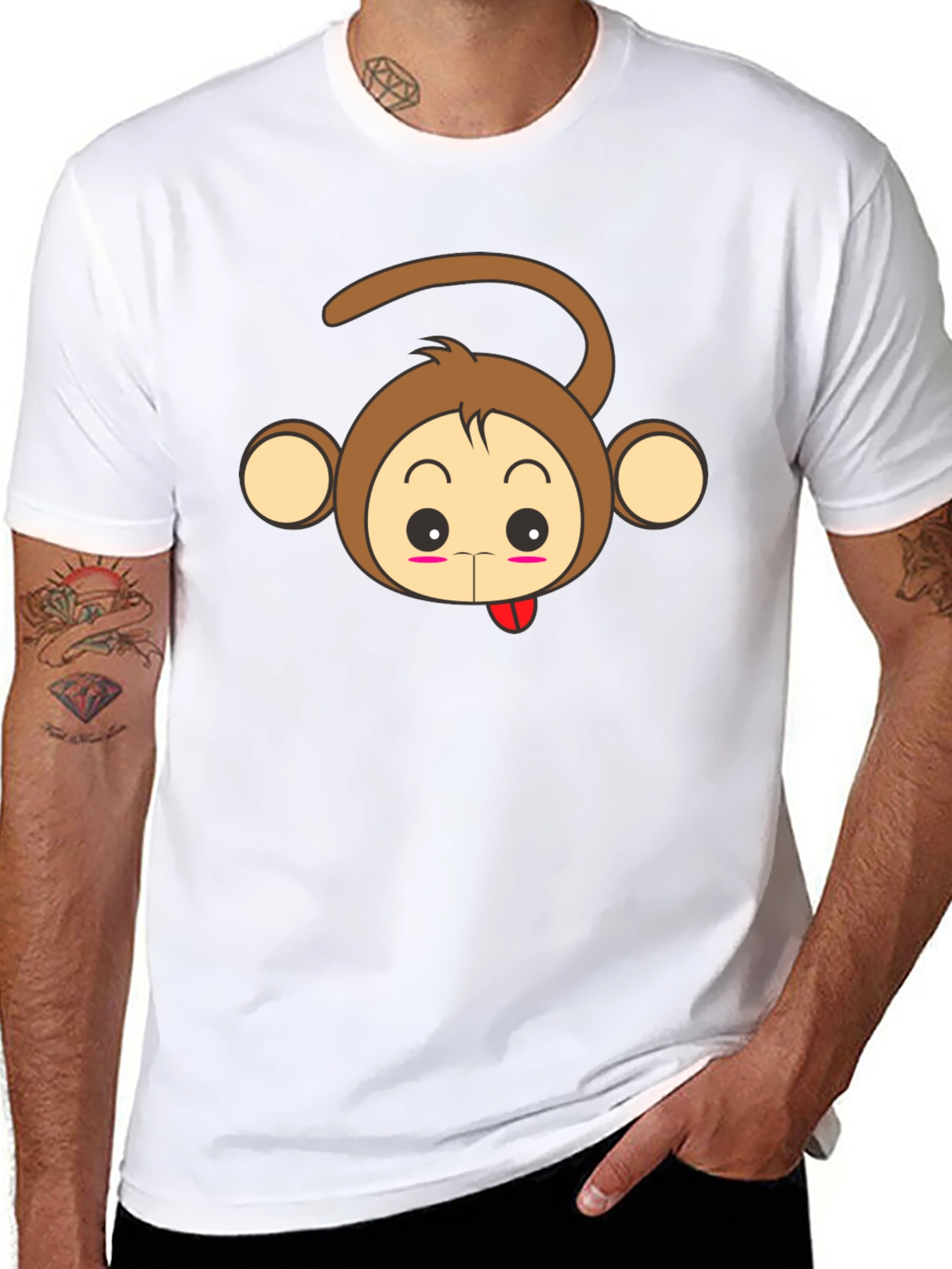 Cute Monkey Graphic Tee - Black