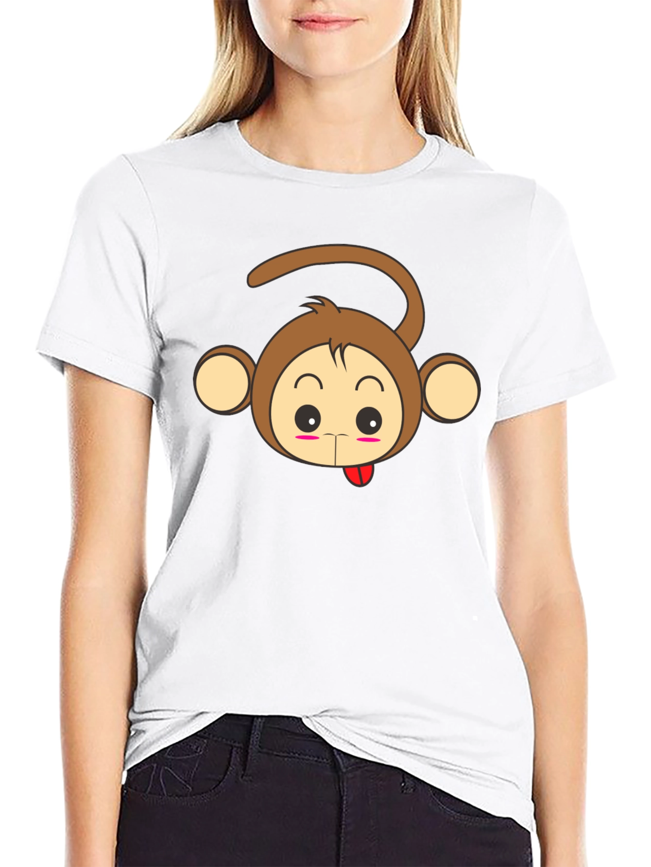 Cute Monkey Graphic Tee - Black