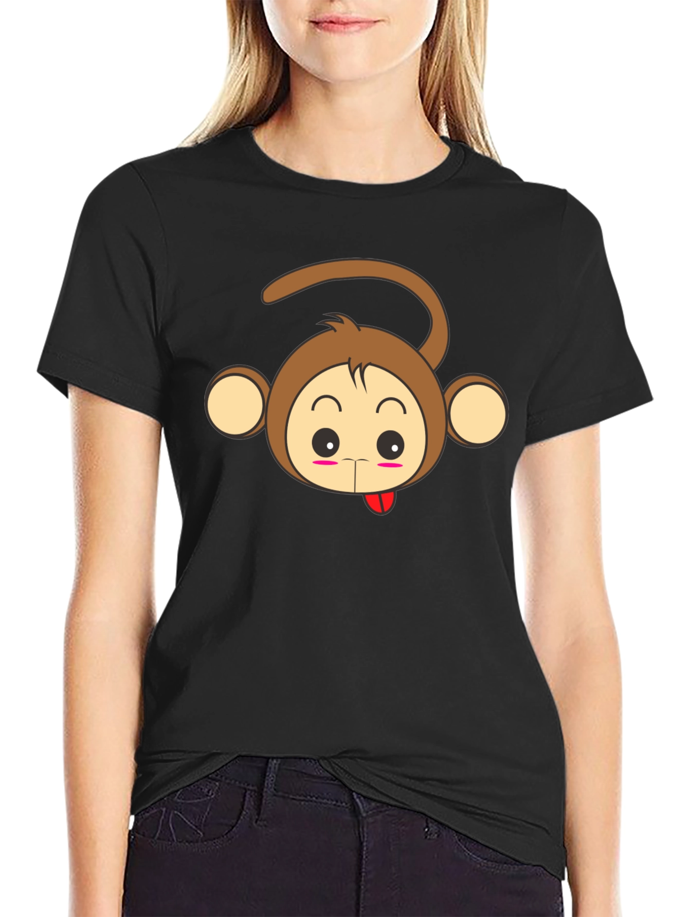 Cute Monkey Graphic Tee - Black