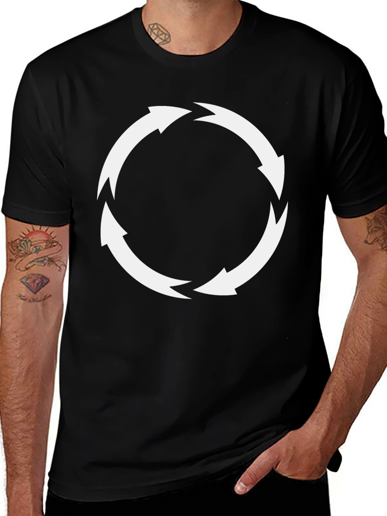 Circular Arrows Graphic Tee - Black Cotton Blend