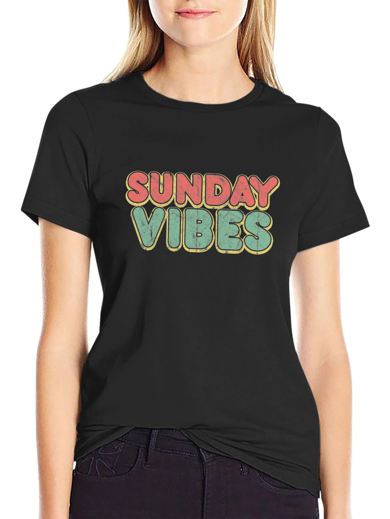 Sunday Vibes Retro Graphic Tee - Black