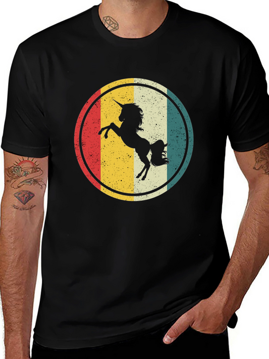 Retro Unicorn Graphic Tee - Black Cotton Blend T-Shirt