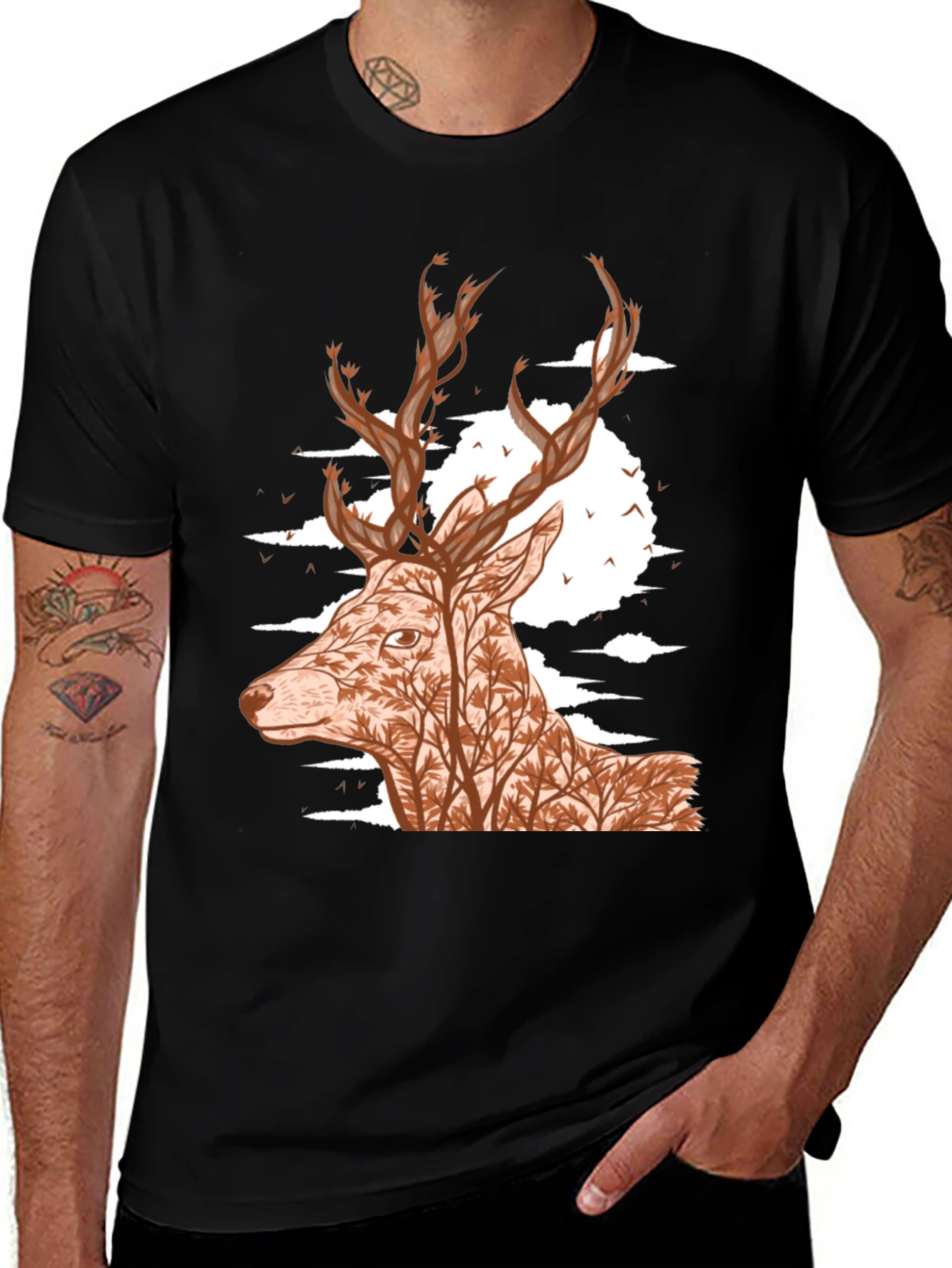 Nature Deer Graphic Tee - Unisex Black T-Shirt