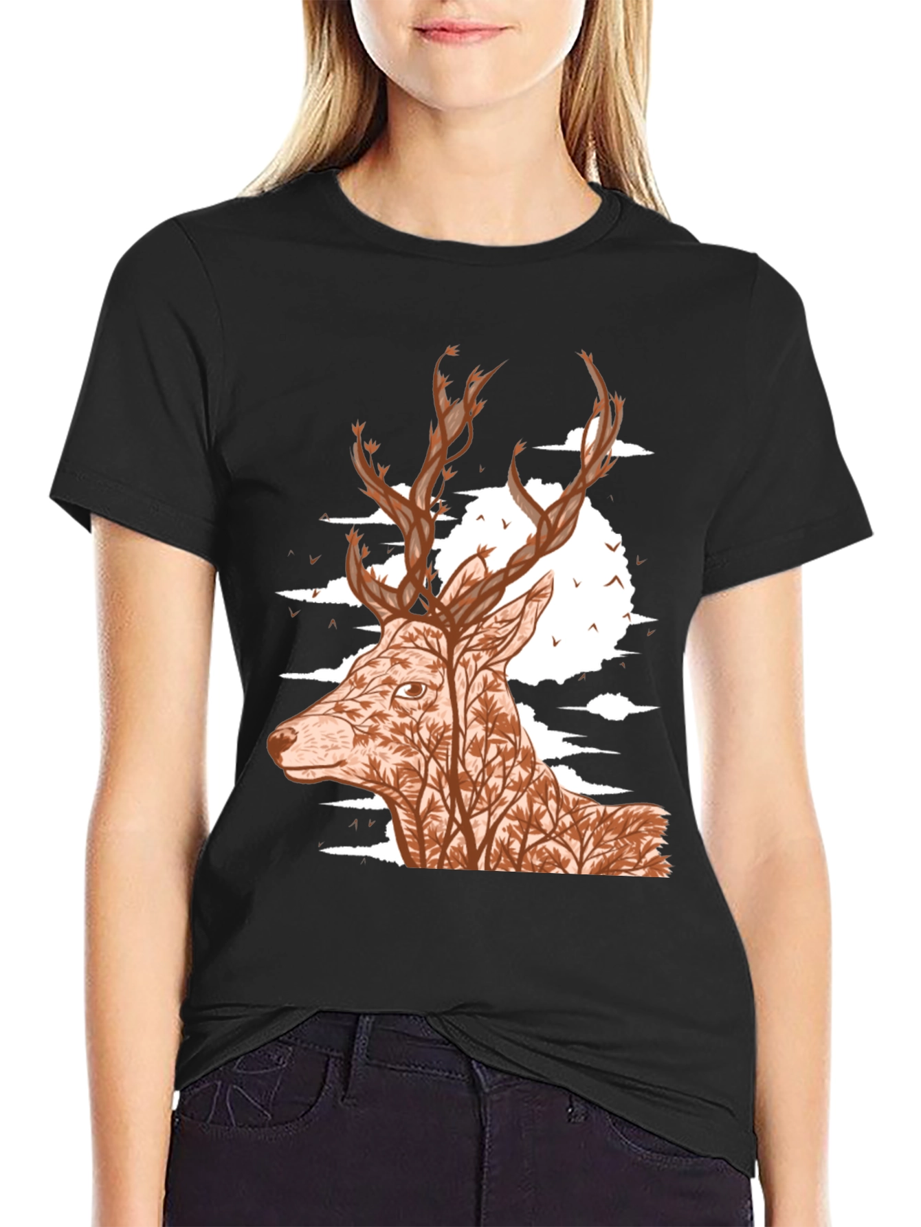Nature Deer Graphic Tee - Unisex Black T-Shirt