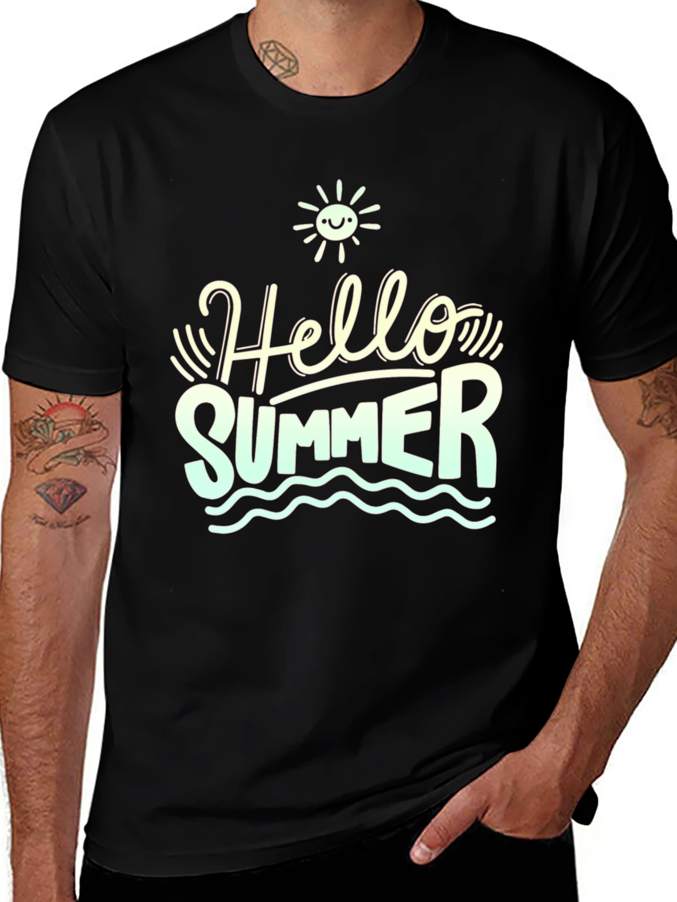 Hello Summer Black T-Shirt - Stylish Graphic Tee
