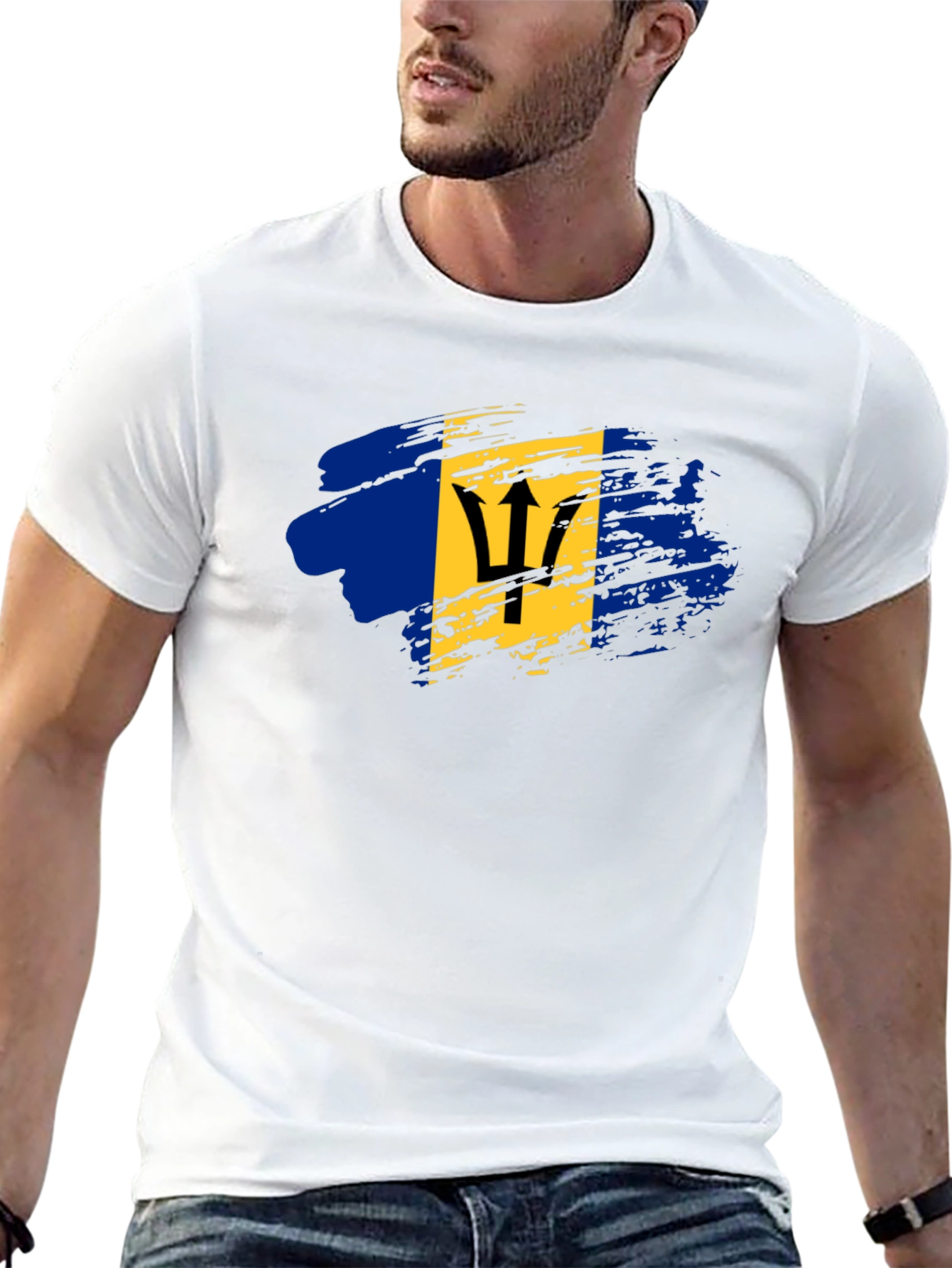 Barbados Flag T-Shirt - Mens Black Tee