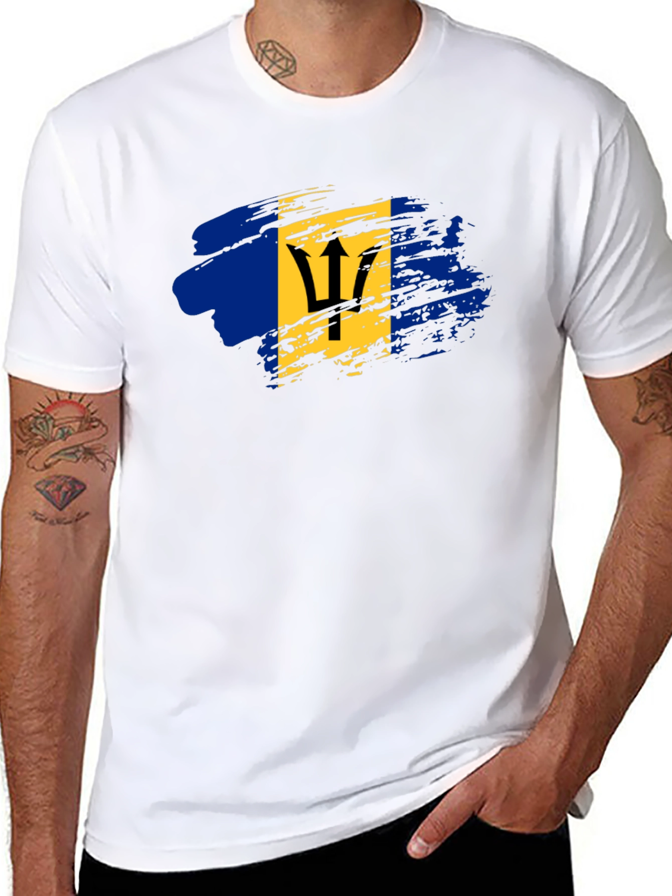 Barbados Flag T-Shirt - Mens Black Tee