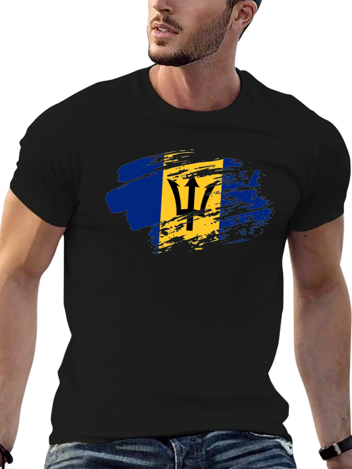 Barbados Flag T-Shirt - Mens Black Tee
