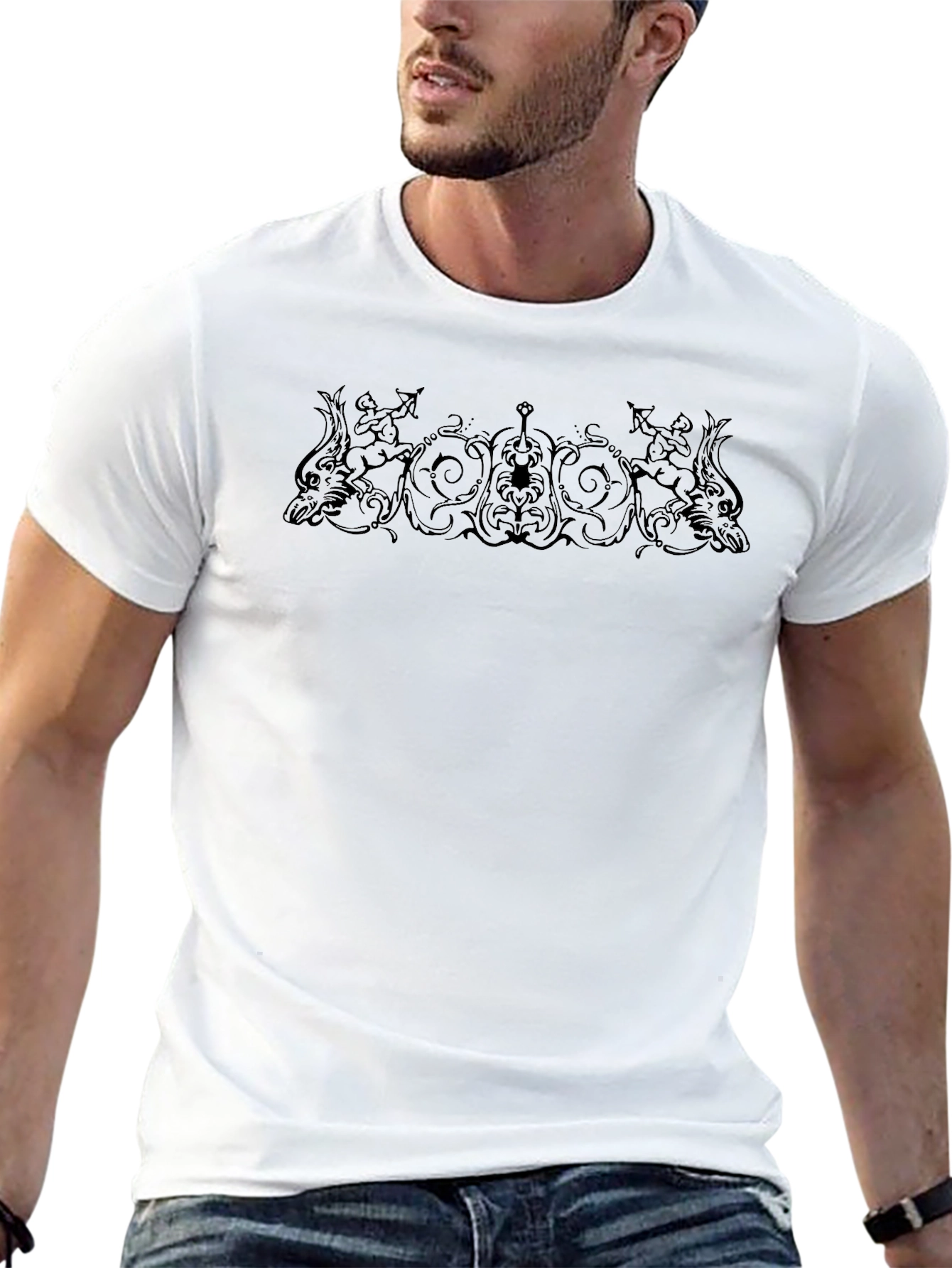 Ornate Graphic Print Black T-Shirt