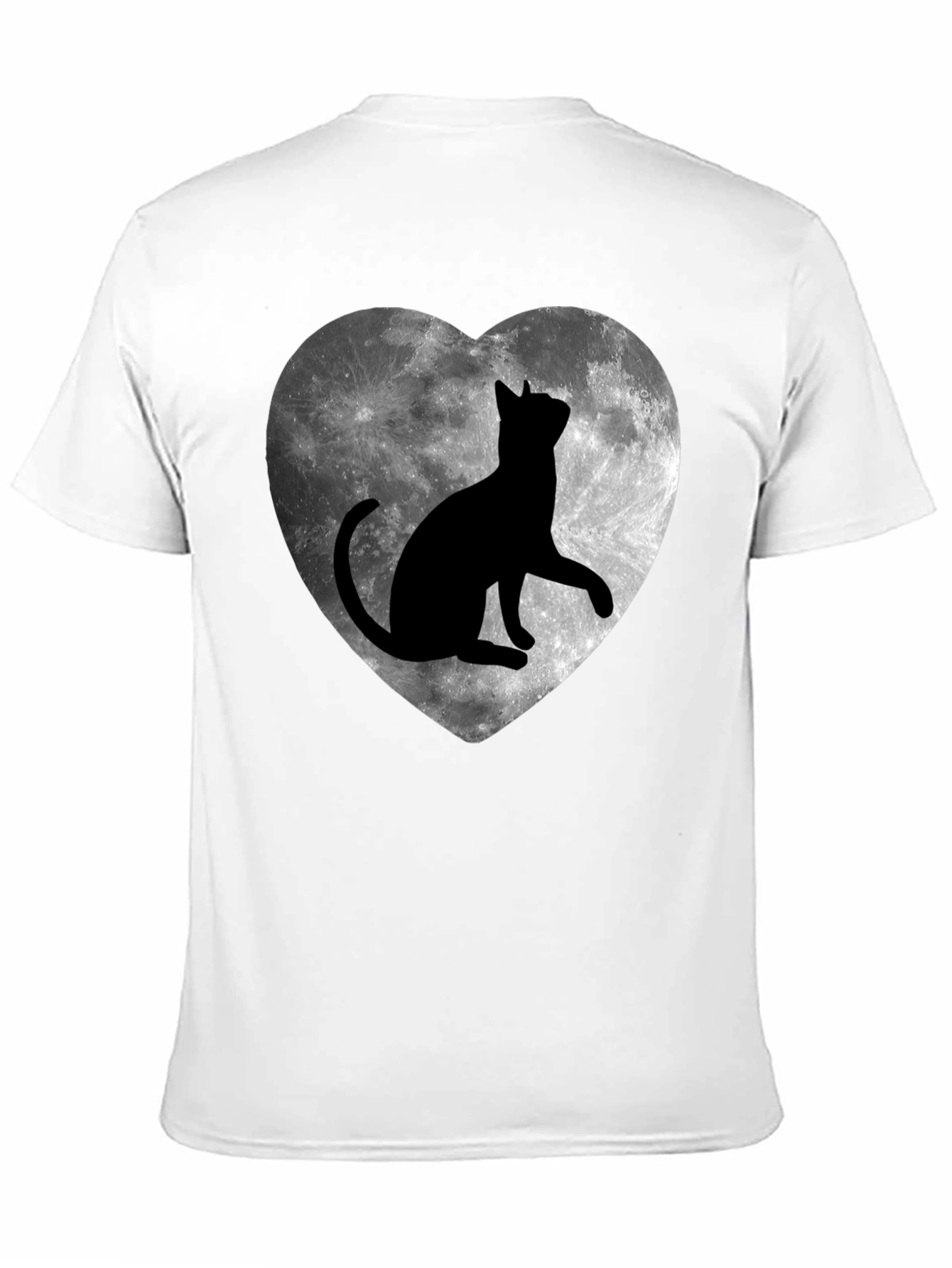 Moon Cat Heart T-Shirt - Black Graphic Tee