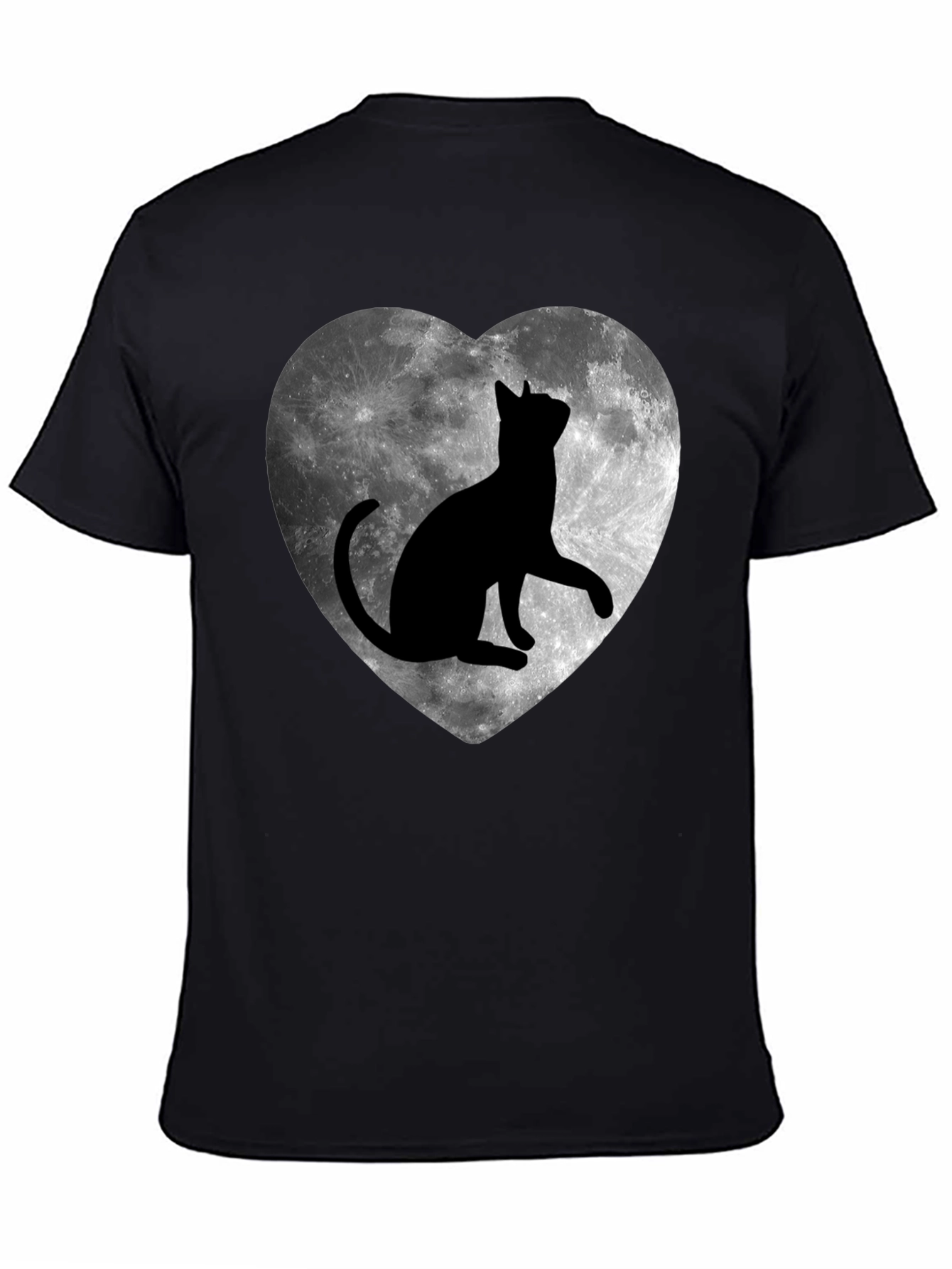 Moon Cat Heart T-Shirt - Black Graphic Tee