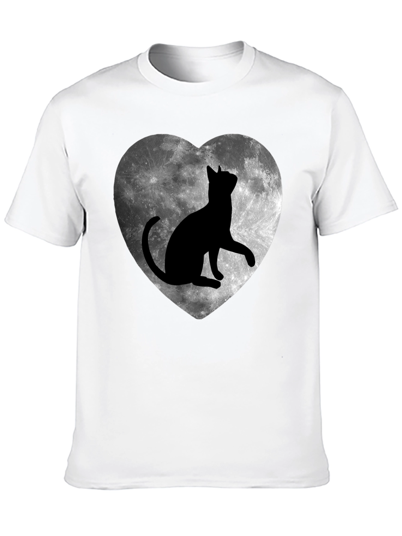 Moon Cat Heart T-Shirt - Black Graphic Tee