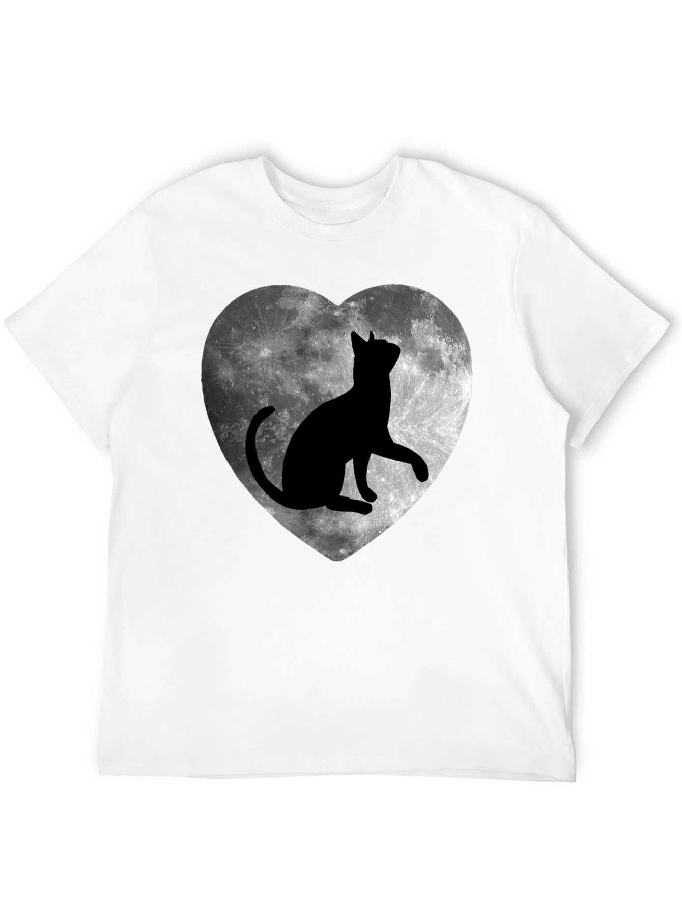 Moon Cat Heart T-Shirt - Black Graphic Tee