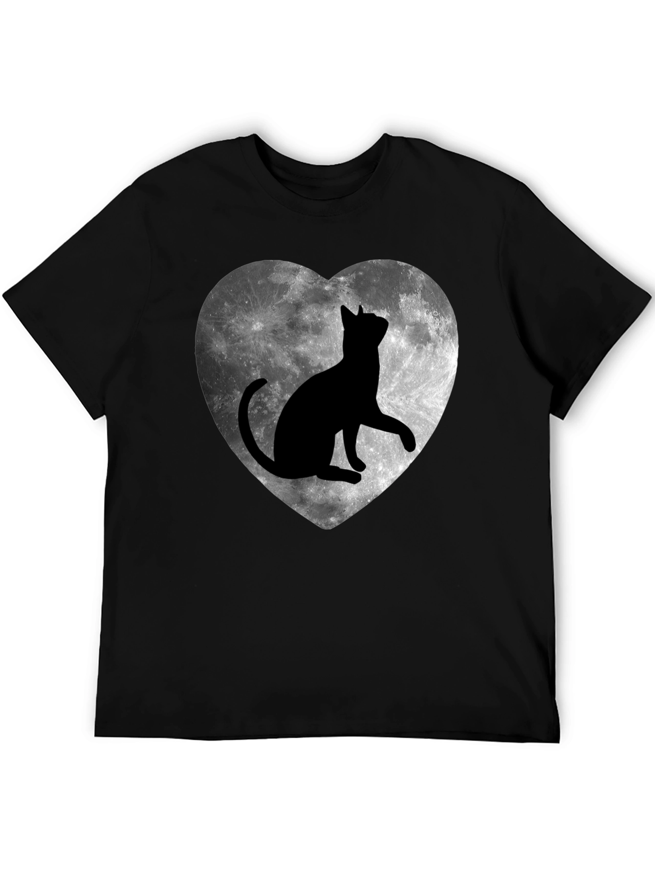 Moon Cat Heart T-Shirt - Black Graphic Tee